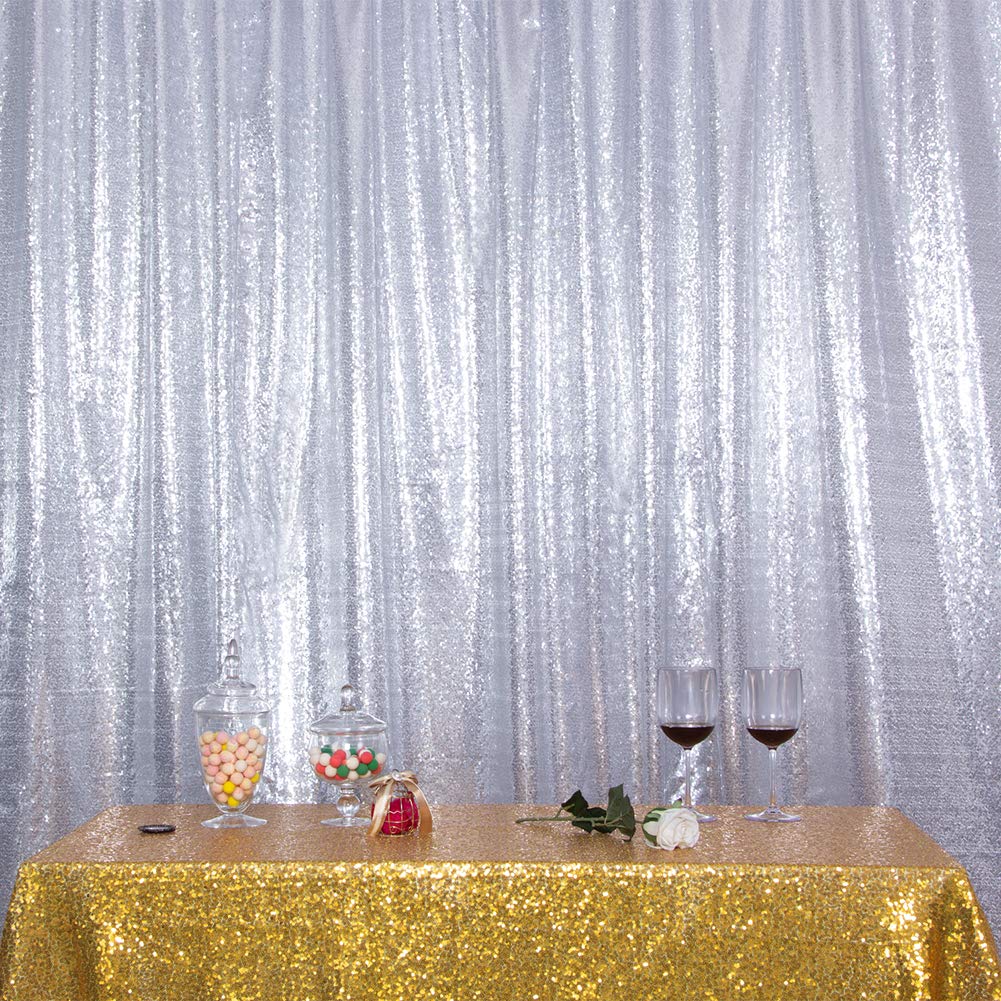 Squarepie Sequin Backdrop Non Transparent Background Sparkly Curtain For Wedding Party 6Ft X 8Ft Silver