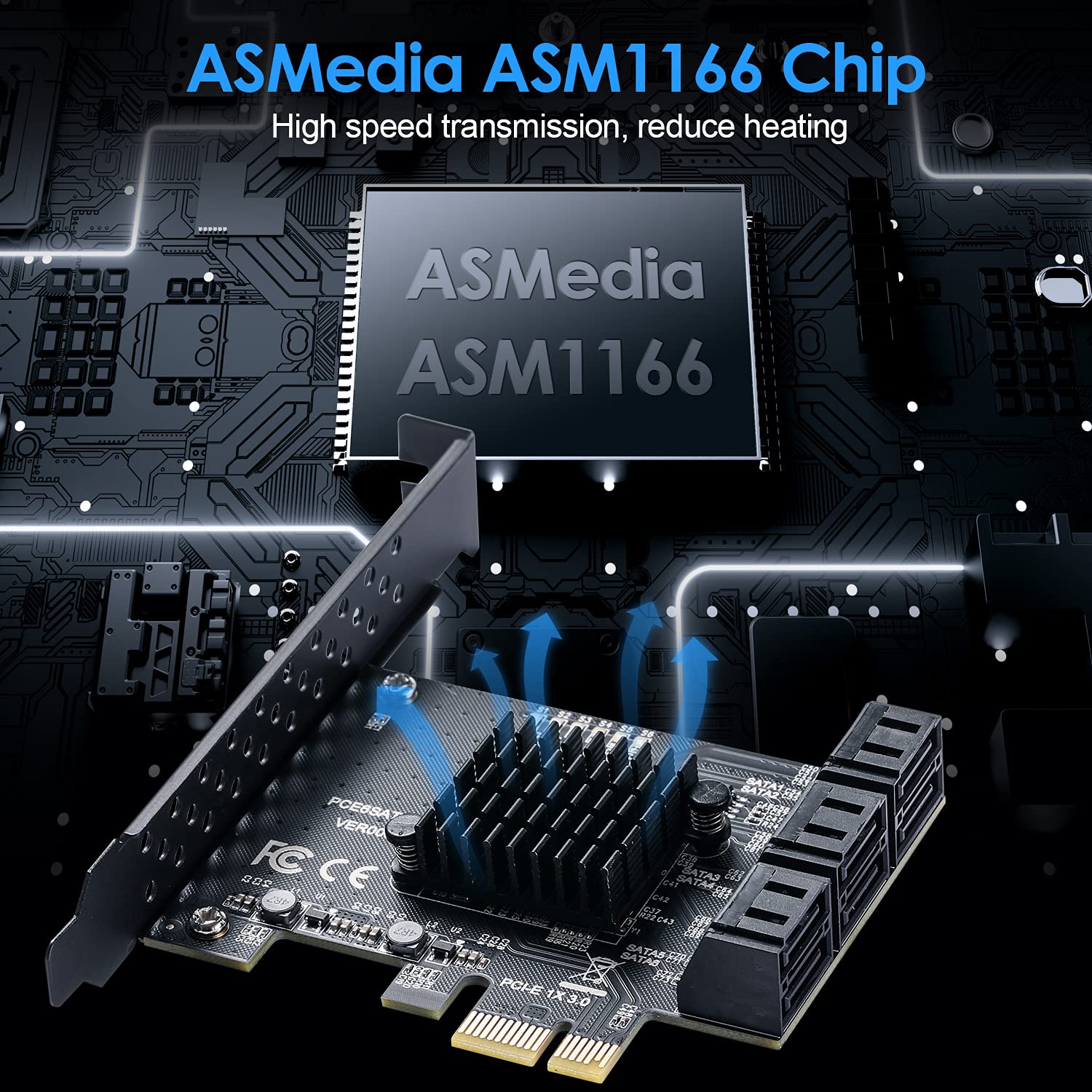 Beyimei Pcie Sata Card 6 Ports, 6 Gbps Sata 3.0 Pcie Card,Pcie To Sata Controller Expansion Card, Sata 3.0 Non Raid,With 6 Sata