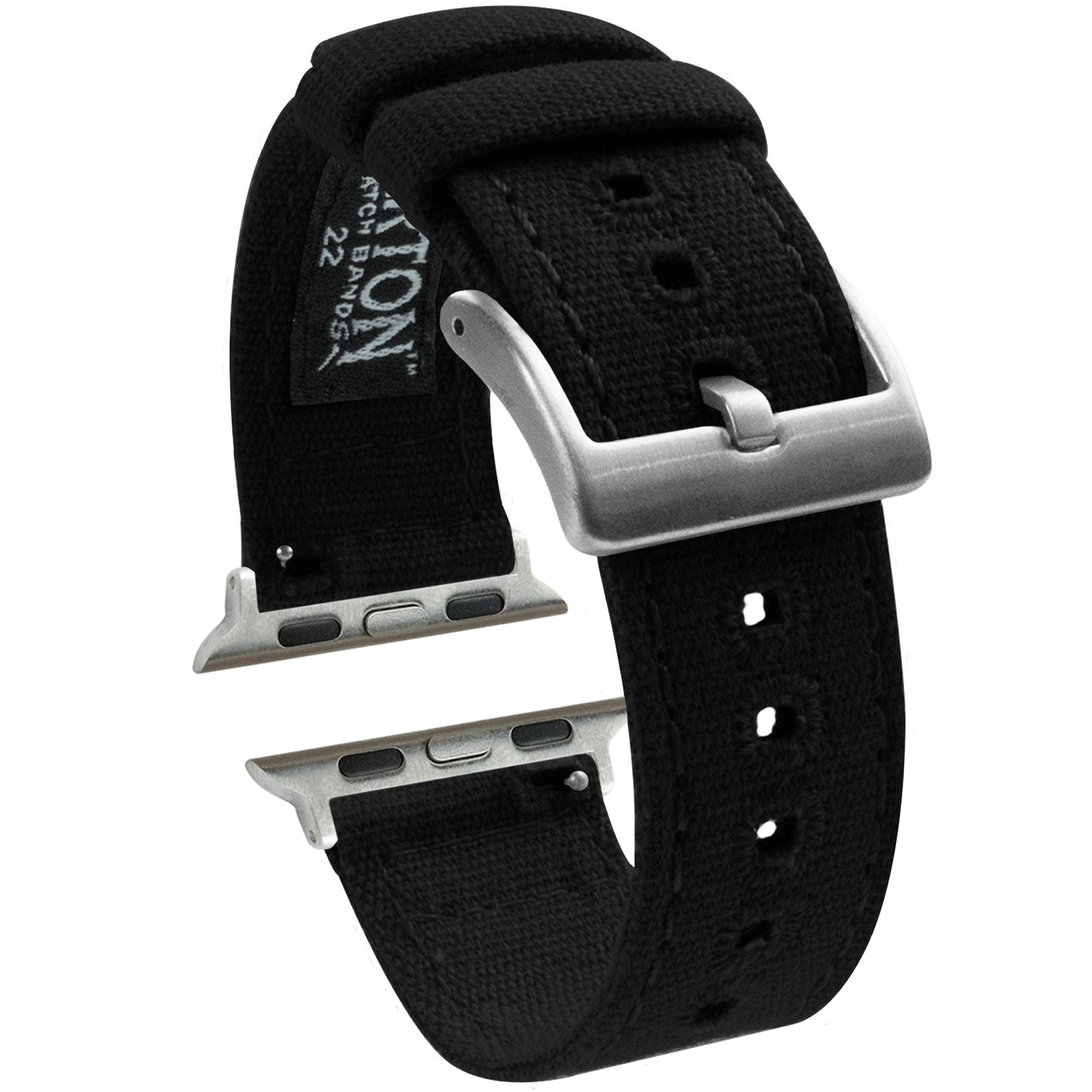 BARTON WATCH BANDS - Black Canvas Watch Bands Compatible with Apple Watch Models - 1, 2, 3, 4, 5, 6, 7, 8, 9, 10, SE, Ultra & Ul