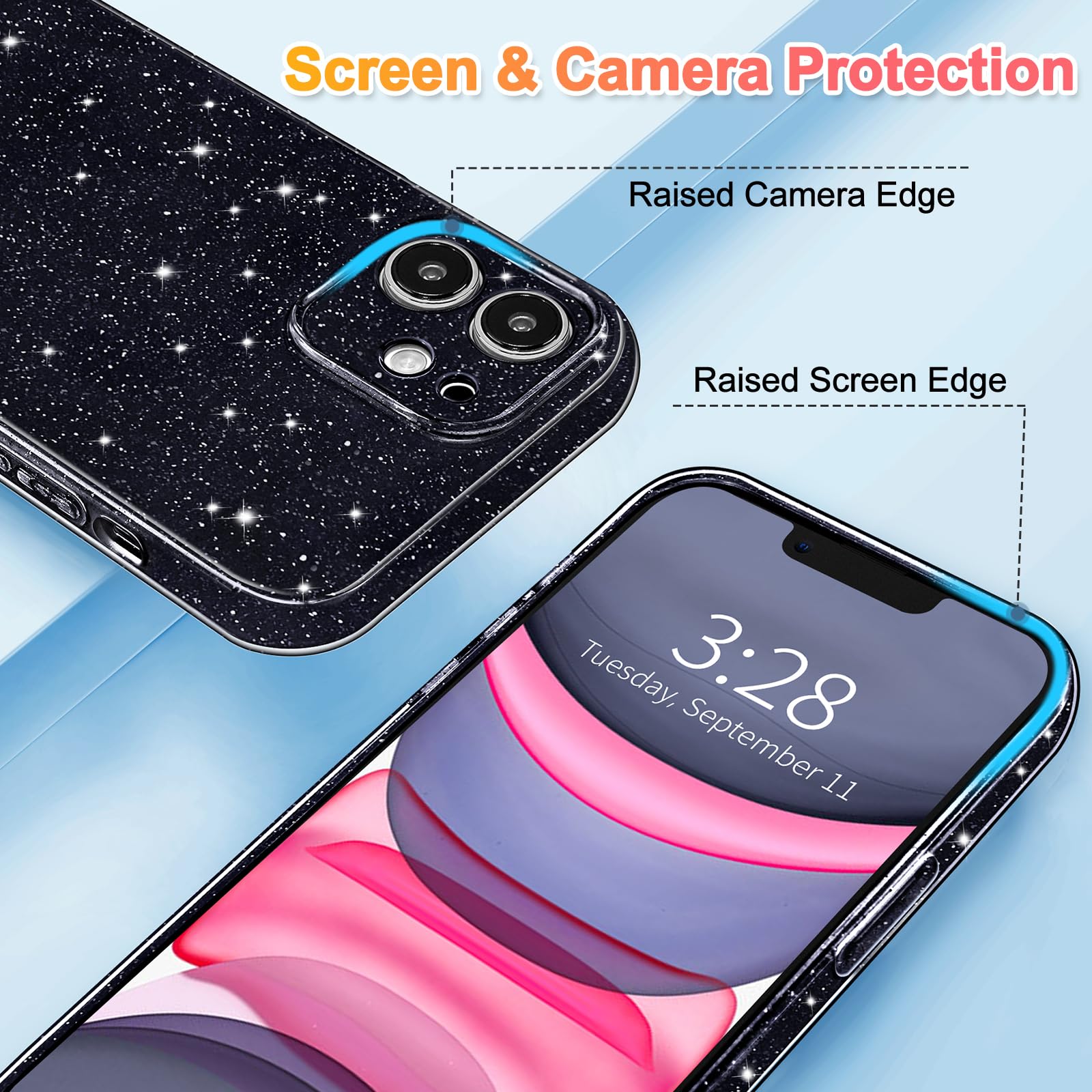 Hython Case For Iphone 11 Case Glitter Cute Sparkly Shiny Bling Sparkle Phone Cases 6.1, Thin Slim Fit Soft Tpu Bumper Shockproo