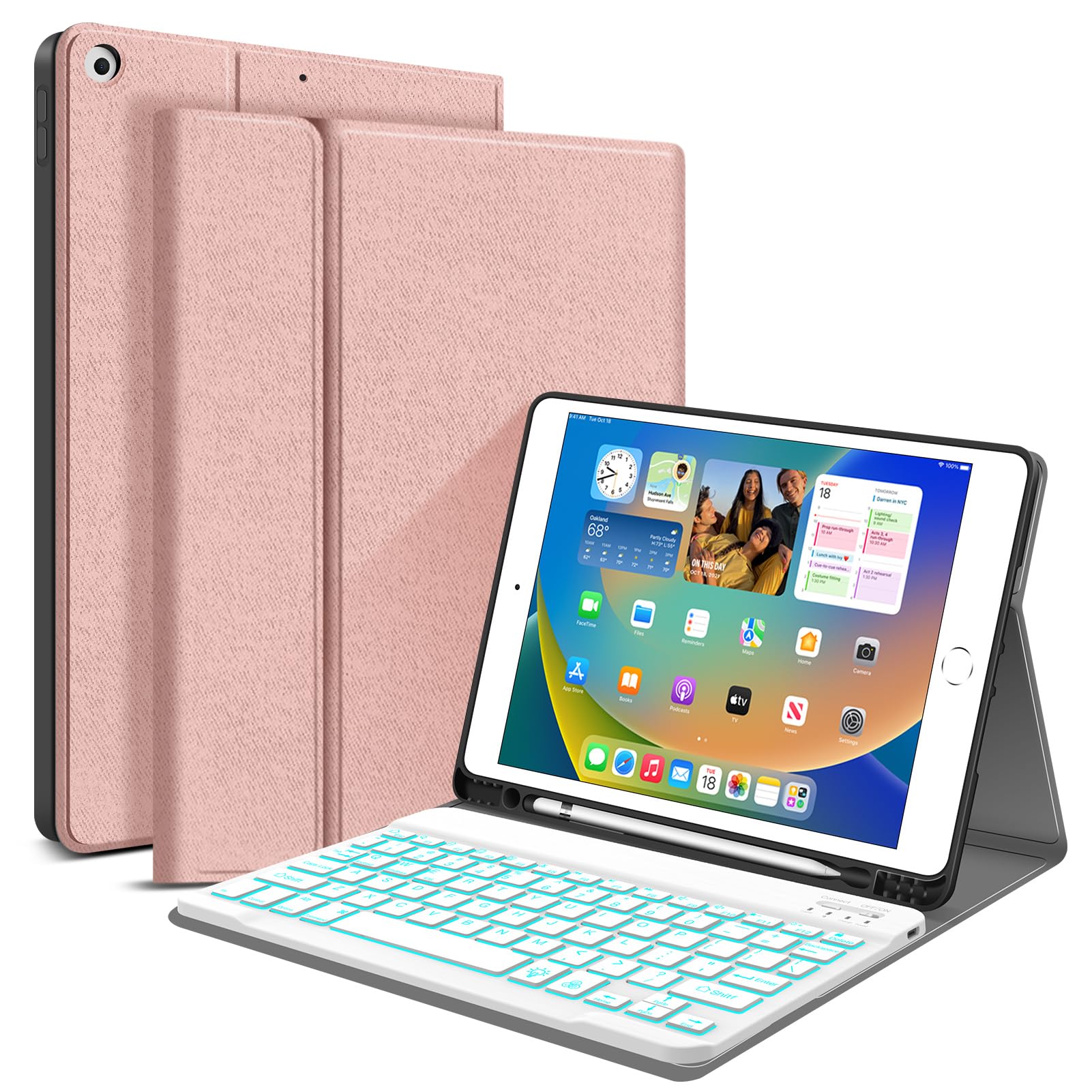 JUQITECH Backlit Keyboard Case for iPad 9th 8th 7th Generation 10.2 Wireless BT Magnetic Detachable Keyboard iPad 9th/8th/7th Ge