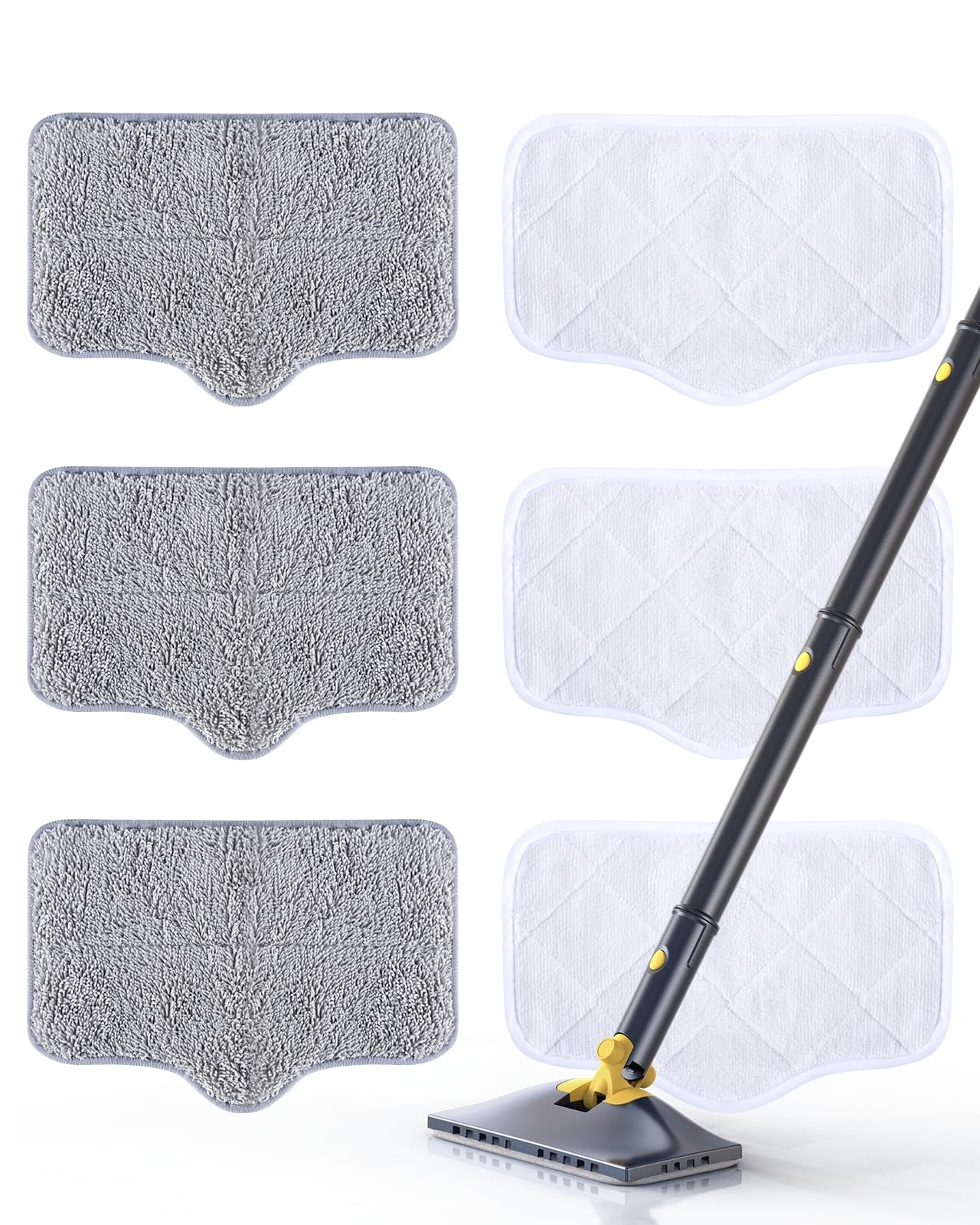 Steam Mop Pads with Washable and Reusable, 6 Pack Replacement, 2 Material Types Accessories Compatible With Steamer Mop for Clea