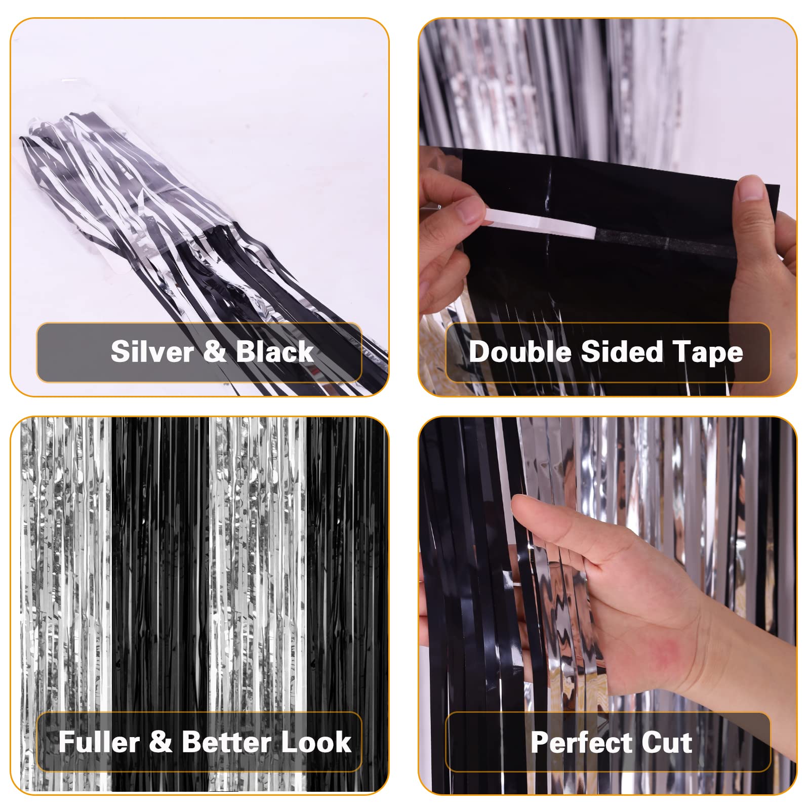 Pigetale, 2 Pack 3.2 X 8.2 Ft Black And Silver Foil Fringe Curtains Party Decorations, Sparkle Tinsel Curtain Photo Backdrop For