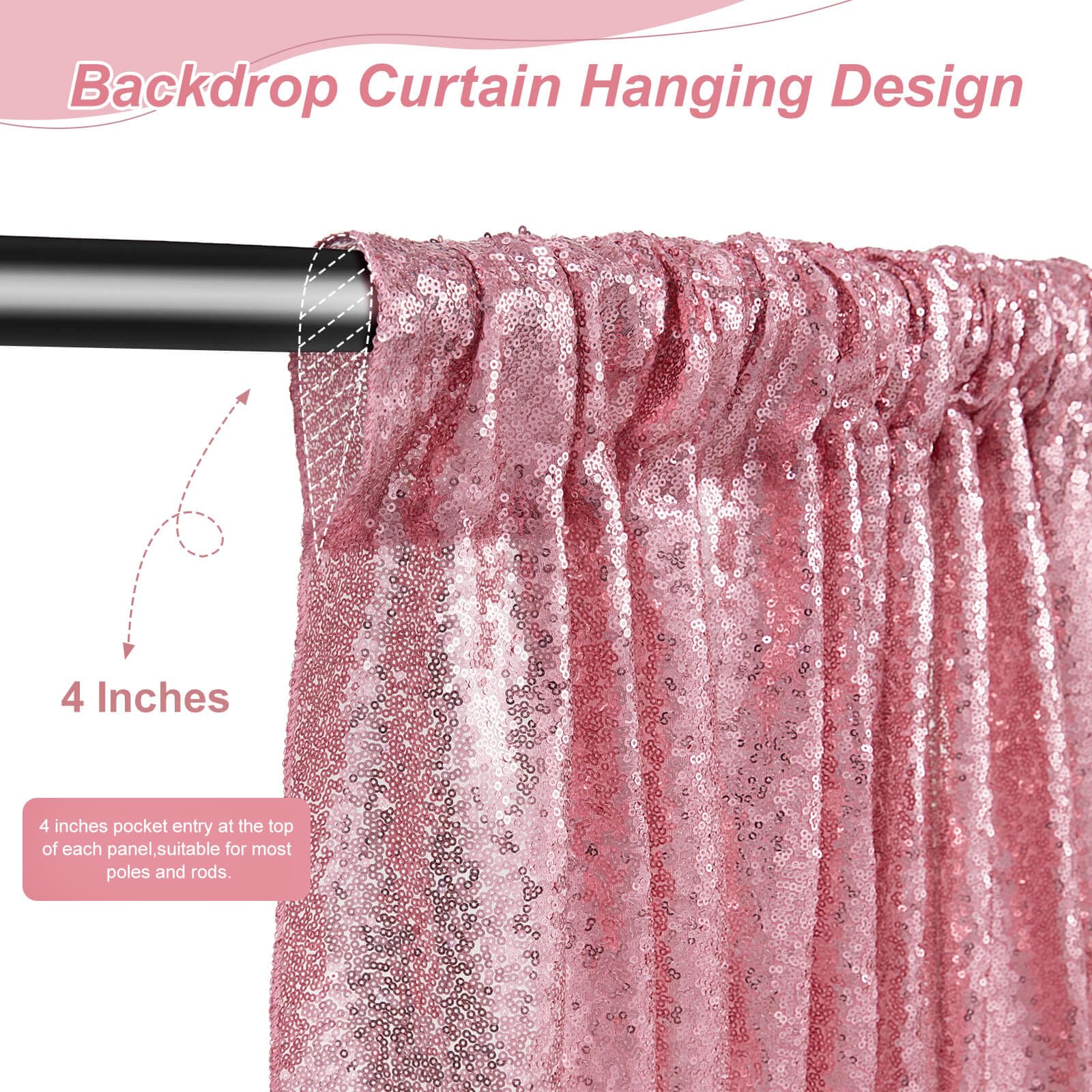 Blush Pink Sequin Backdrop 6 Panels 2Ftx8Ft Glitter Backdrop Curtains Birthday Party Decoration Photography Backgrounds Fabric B