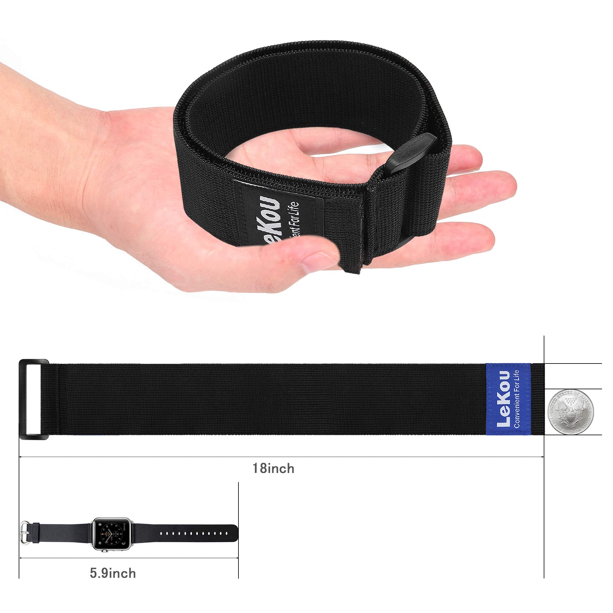 Lekou Elastic Cinch Straps Black 2'' X 18'' (8 Pack), Stretchy Hook And Loop Storage Straps Hook And Loop Cinch Strap With Buckl