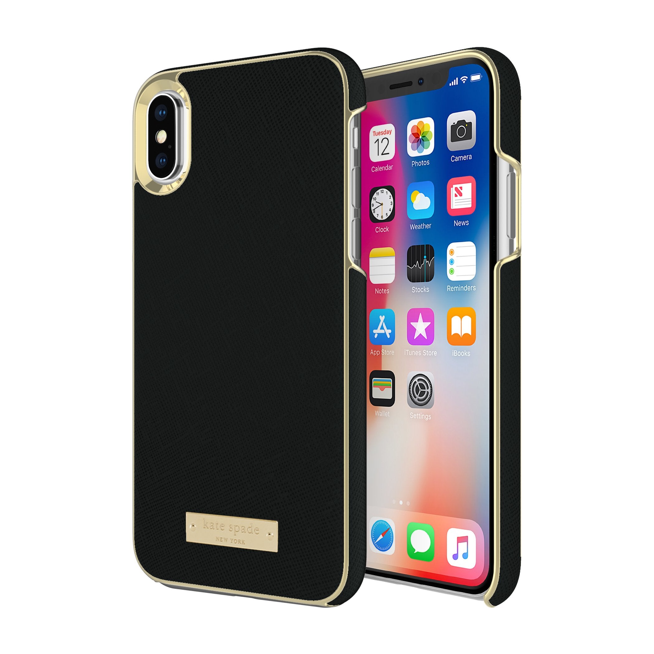 Kate Spade New York Saffiano Wrap Case For Iphone Xs/X   Black And Gold