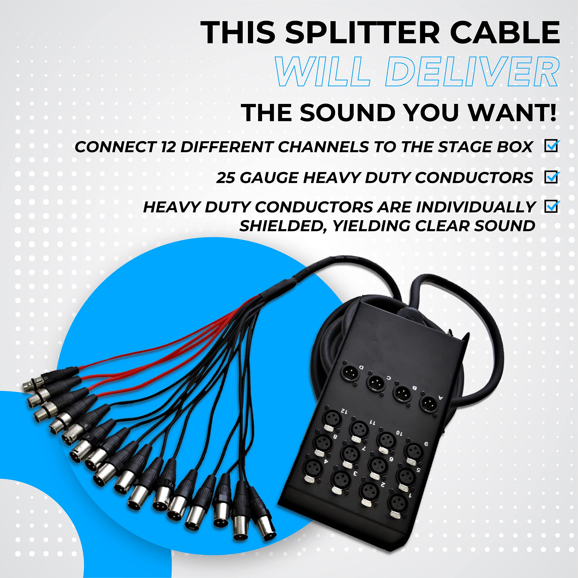 Seismic Audio Speakers 12 Channel Low Profile Xlr Send Sub Snake Cable, Xlr Splitter Cable, 25 Feet