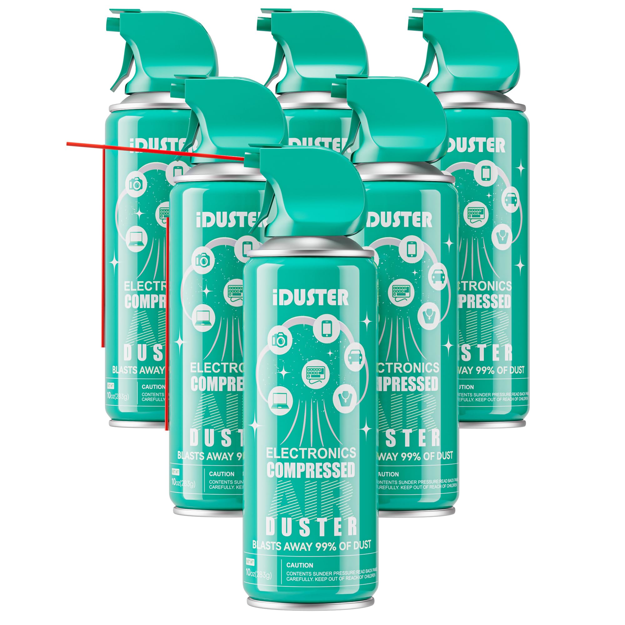 iDuster Compressed Air Duster for Electronics - Disposable Cleaning Duster Compressed Air Can for Computer and Keyboard, 6 Packs