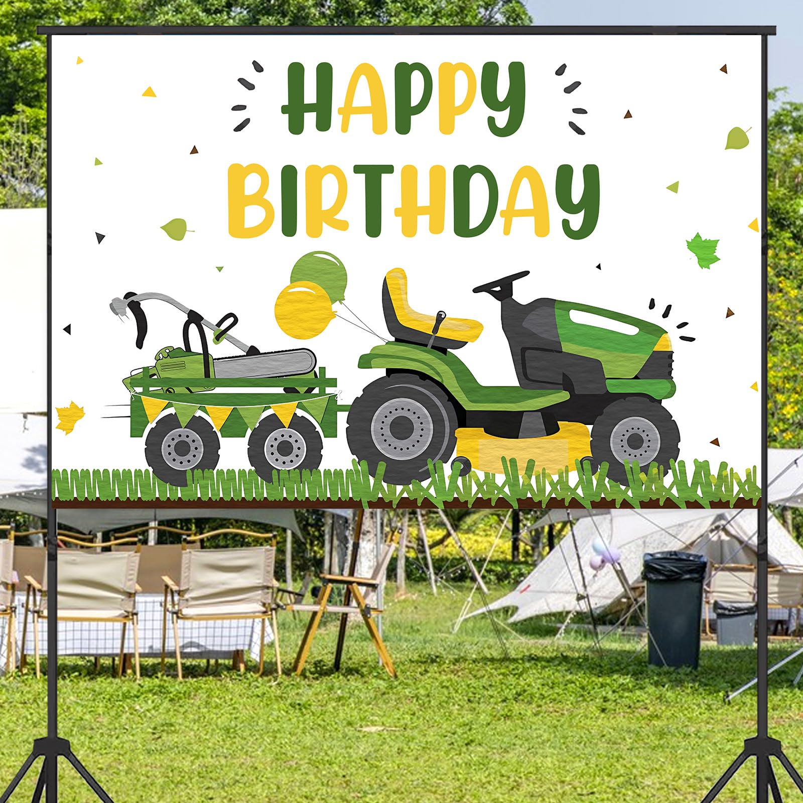 Sursurprise Lawnmower Birthday Party Decorations, Lawn Mower Green Grass Backdrop 5 X 3Ft, Tractor Birthday Photography Backgrou