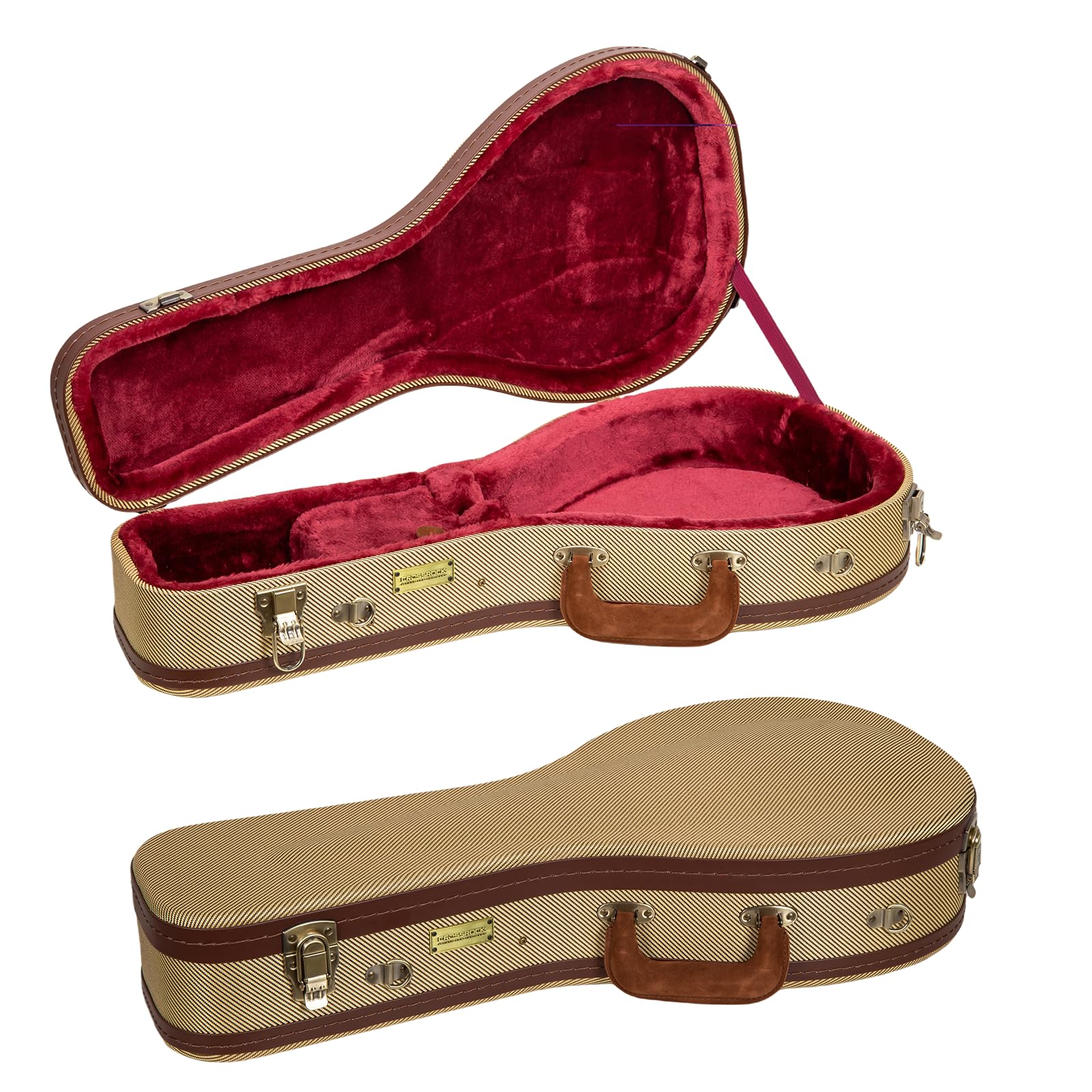 Crossrock Master Series A-Style Mandolin Case | Classic Fabric Tweed Exterior, Re-Engineered Wooden Shell, Leather Handle, Backp