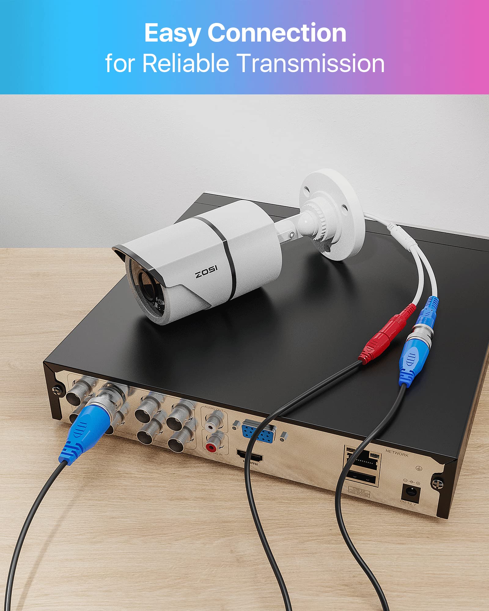 Zosi 4 Pack 100Ft(30M) All-In-One Video Power Cables,Bnc Extension Security Camera Cable For Cctv Surveillance Camera Dvr System