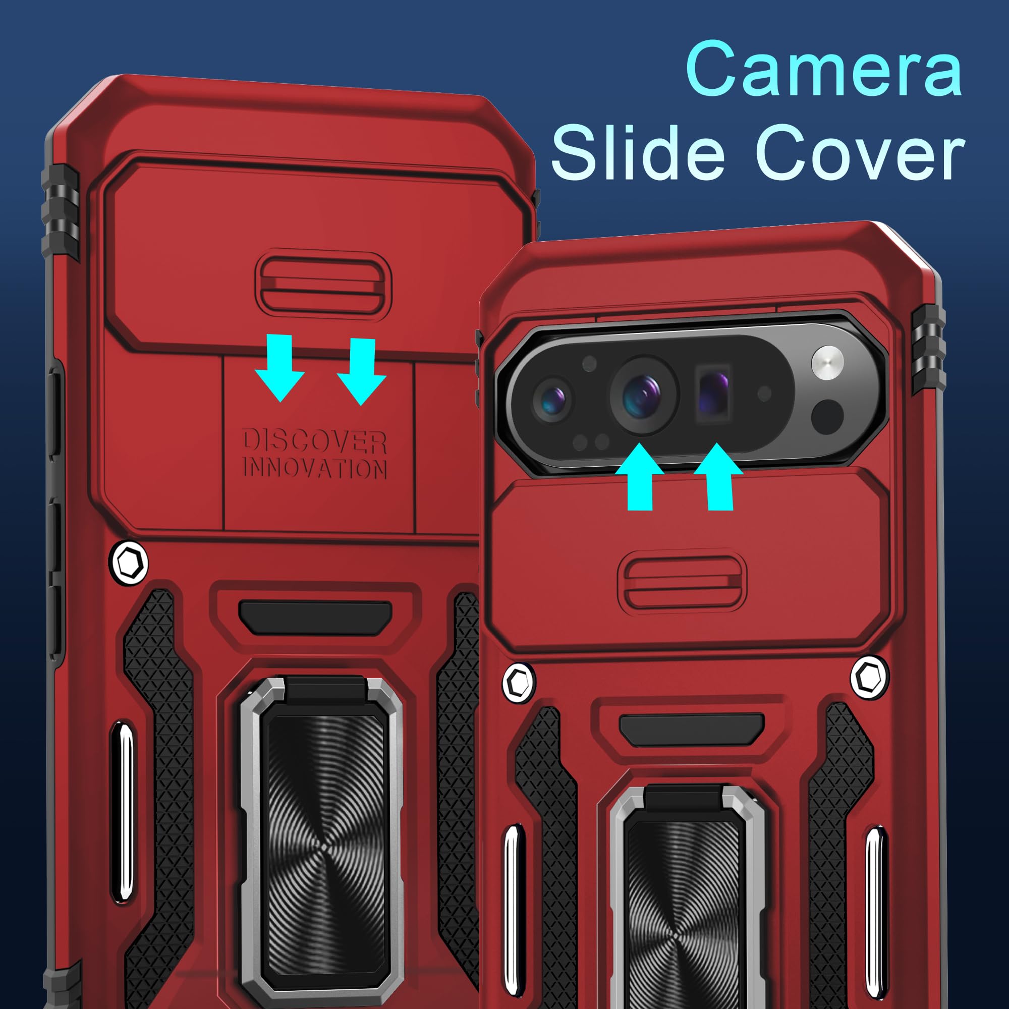 Deerlamn Case For Google Pixel 9 Pro Xl With Slide Camera Cover+Screen Protector(1 Pack), Rotated Ring Kickstand Military Grade