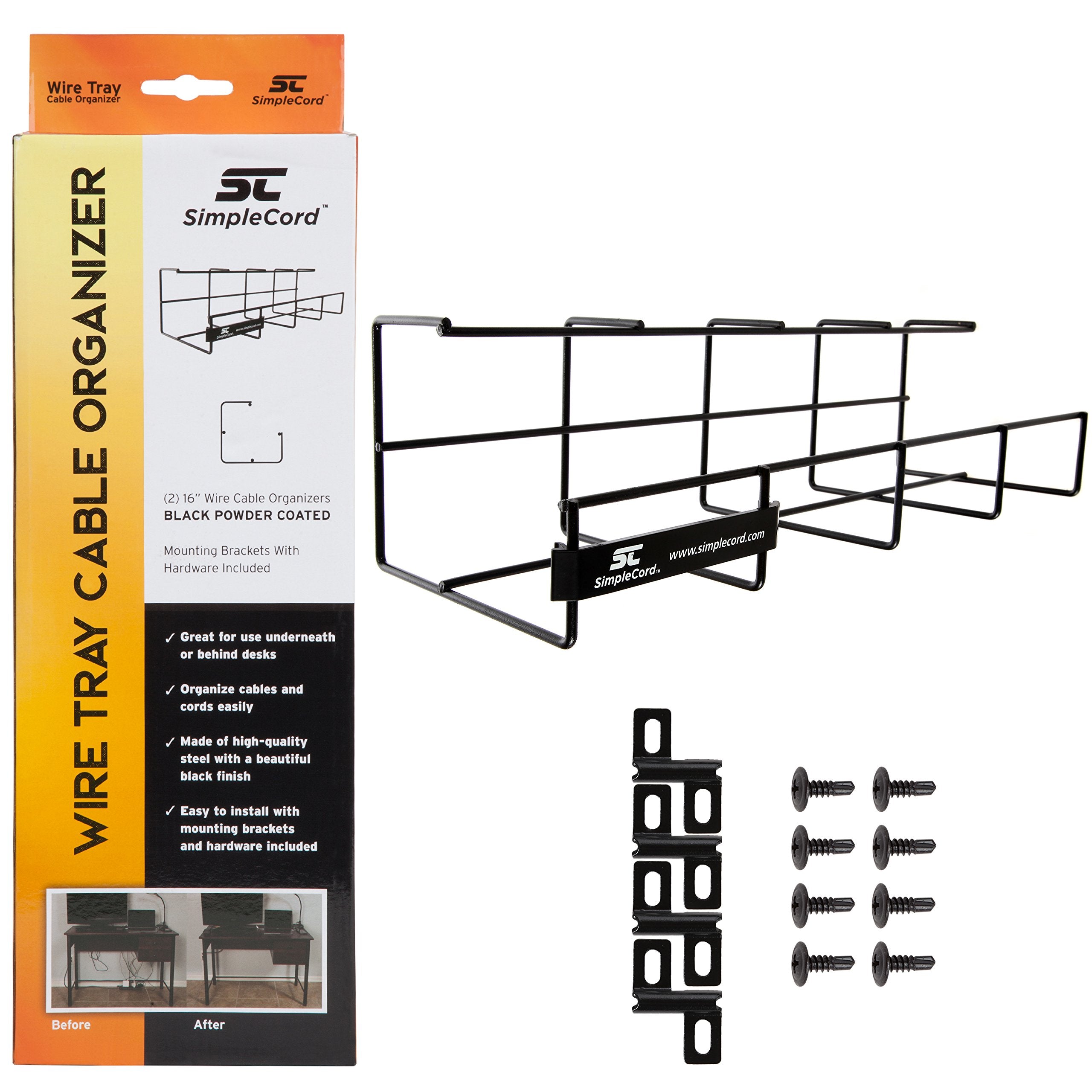 Simple Cord Wire Tray Desk Cable Organizer - 32 Open Slot Raceway to Hold Cables, Cords, or Wires on Desks - Office Cable Manage