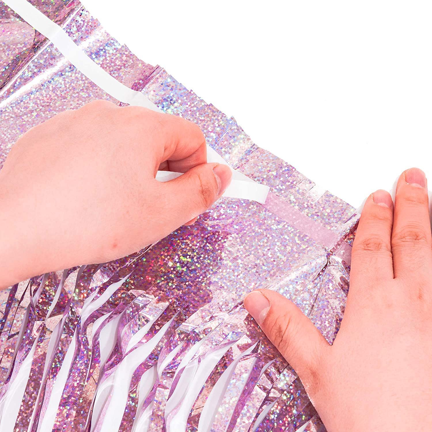 Braveshine 1 Purple 1 Pink Party Decoration Foil Fringe Backdrops   3.2 Ft X 8.2 Ft Metallic Tinsel Photo Booth Pros Streamer Cu