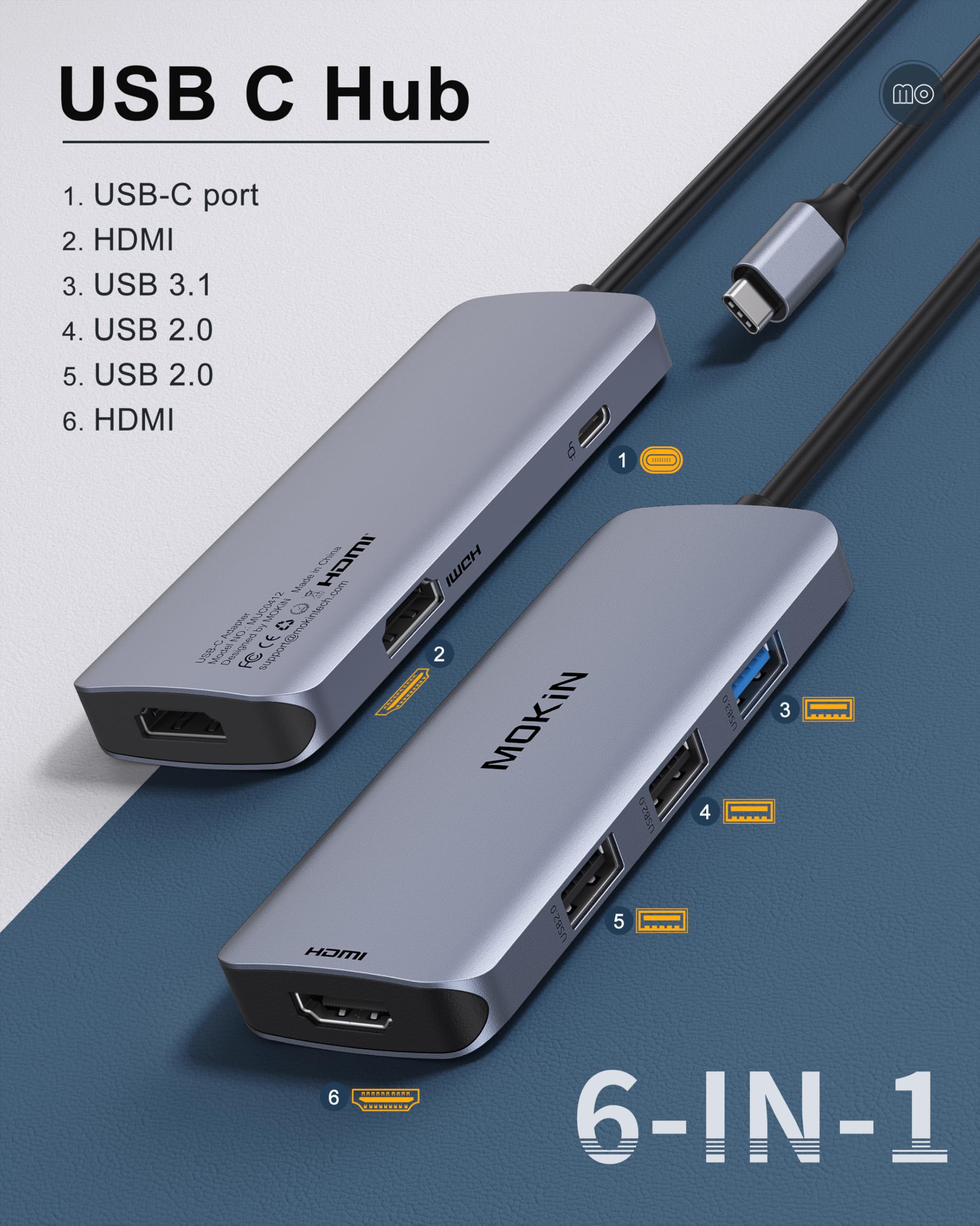 Docking Station Usb C To Dual Hdmi Adapter, Mokin Usb C Hub Dual Hdmi Monitors For Windows,Usb C Adapter With Dual Hdmi,3 Usb Po