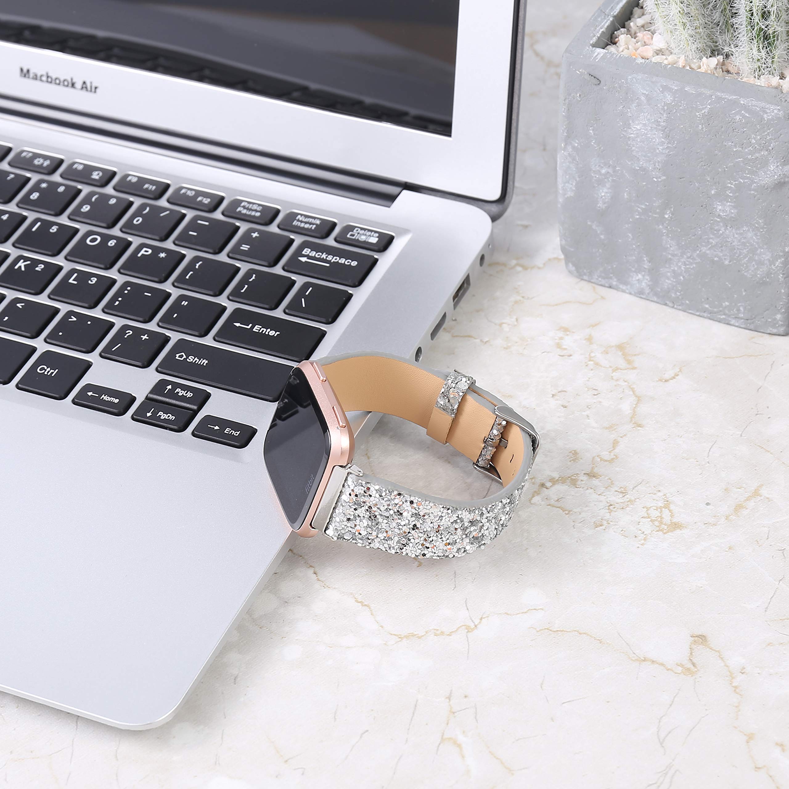 Uniqestyle Compatible Fitbit Versa/Fitbit Blaze Bands ,Fashion Slim Glitter Bling Leather Band Replacement Strap Women Men For F