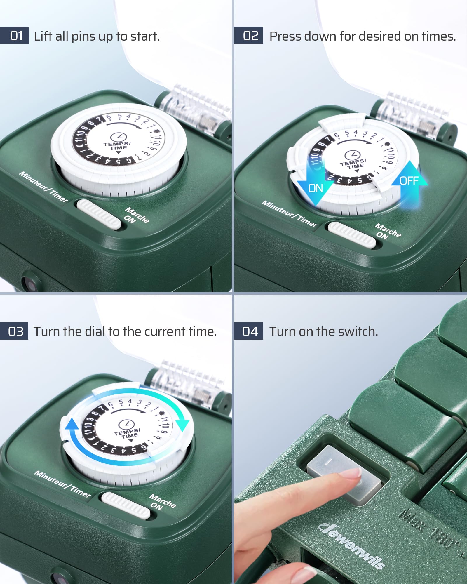 Dewenwils Outdoor Mechanical Power Stake Timer, Waterproof, 6 Grounded Outlets(3 180Rotatable), 6Ft Cord, Yard Stake Outdoor Tim