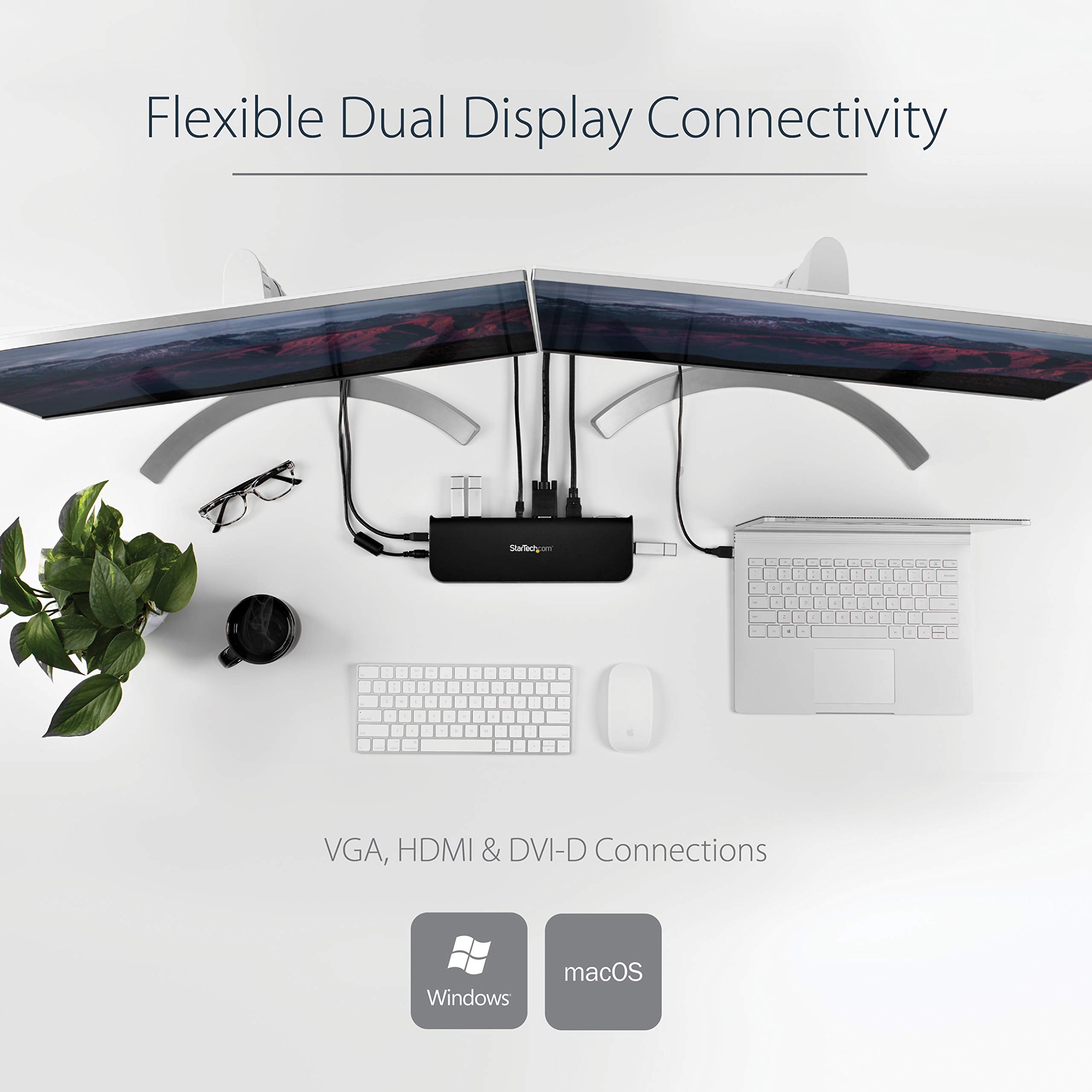Startech.Com Usb 3.0 Docking Station With Hdmi And Dvi/Vga   Dual Monitor   Universal Laptop Dock   Mac And Windows Compatible (