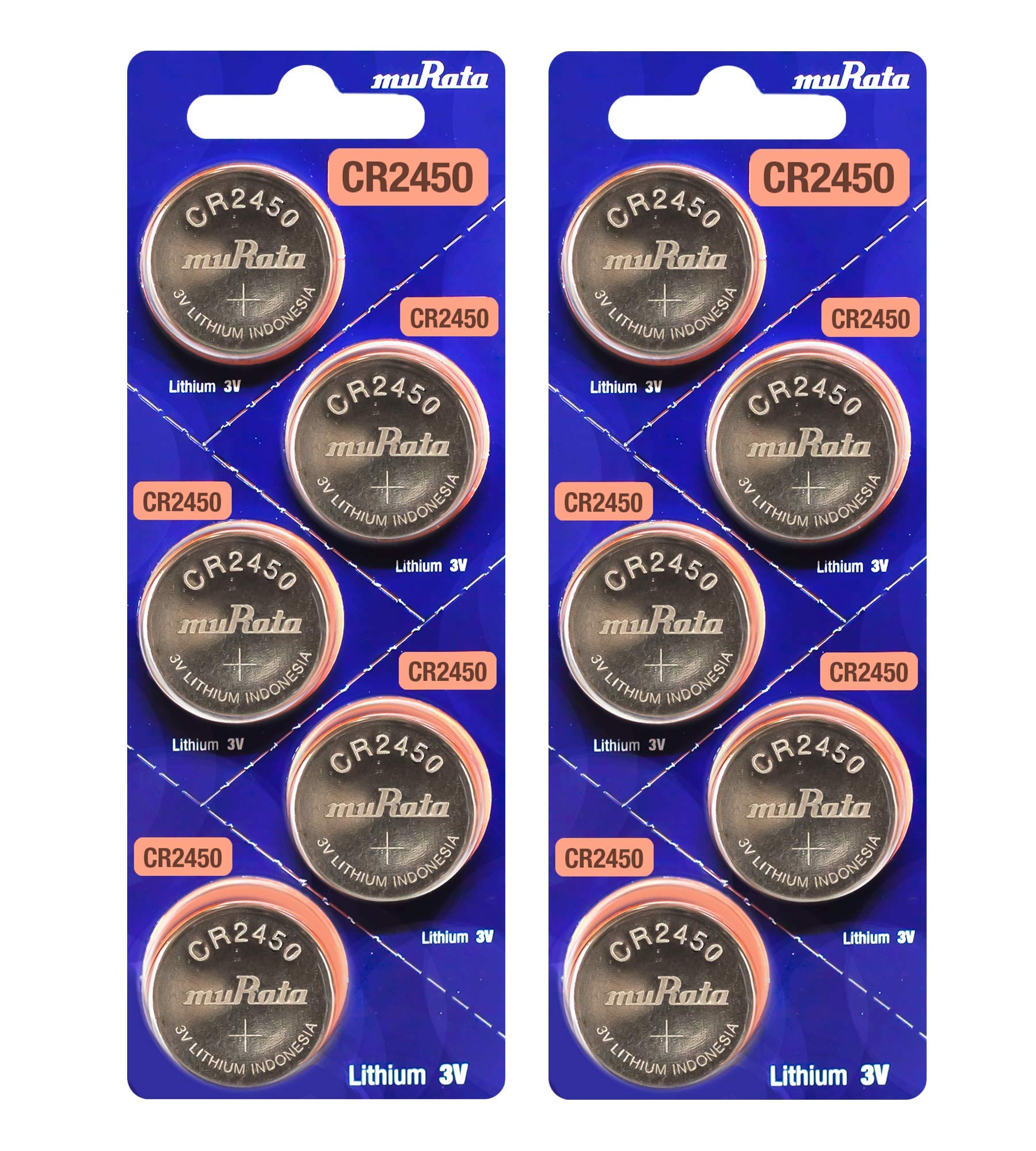 Murata CR2450 Battery DL2450 ECR2450 3V Lithium Coin Cell (10 Batteries)