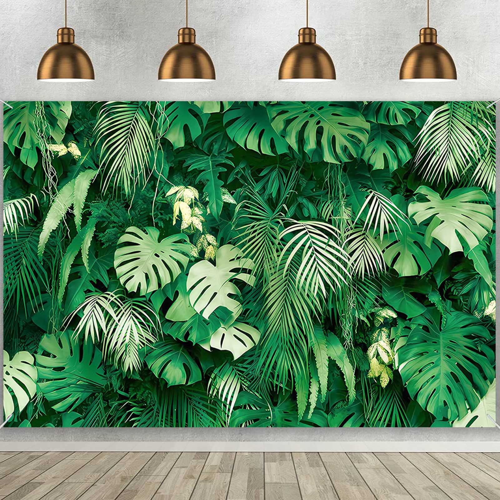 Maqtt 72X60In Jungle Safari Plants Photo Background For Hawaiian Luau Party Green Tropical Palm Leaves Picture Photography Backd