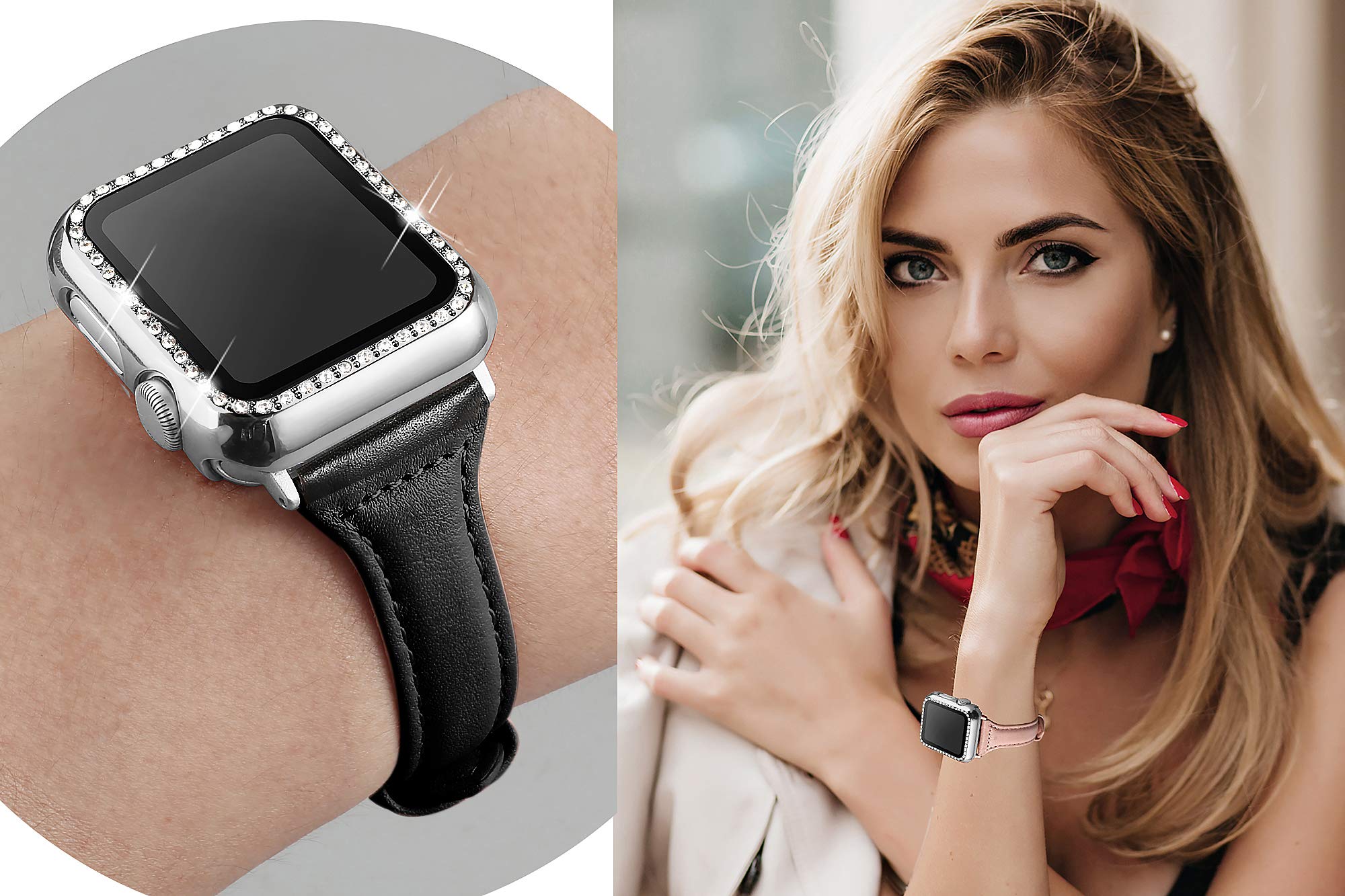 Secbolt 40Mm Bling Case Compatible Apple Watch Band With Built-In Tempered Glass Screen Protector, All Around Protective Cover F