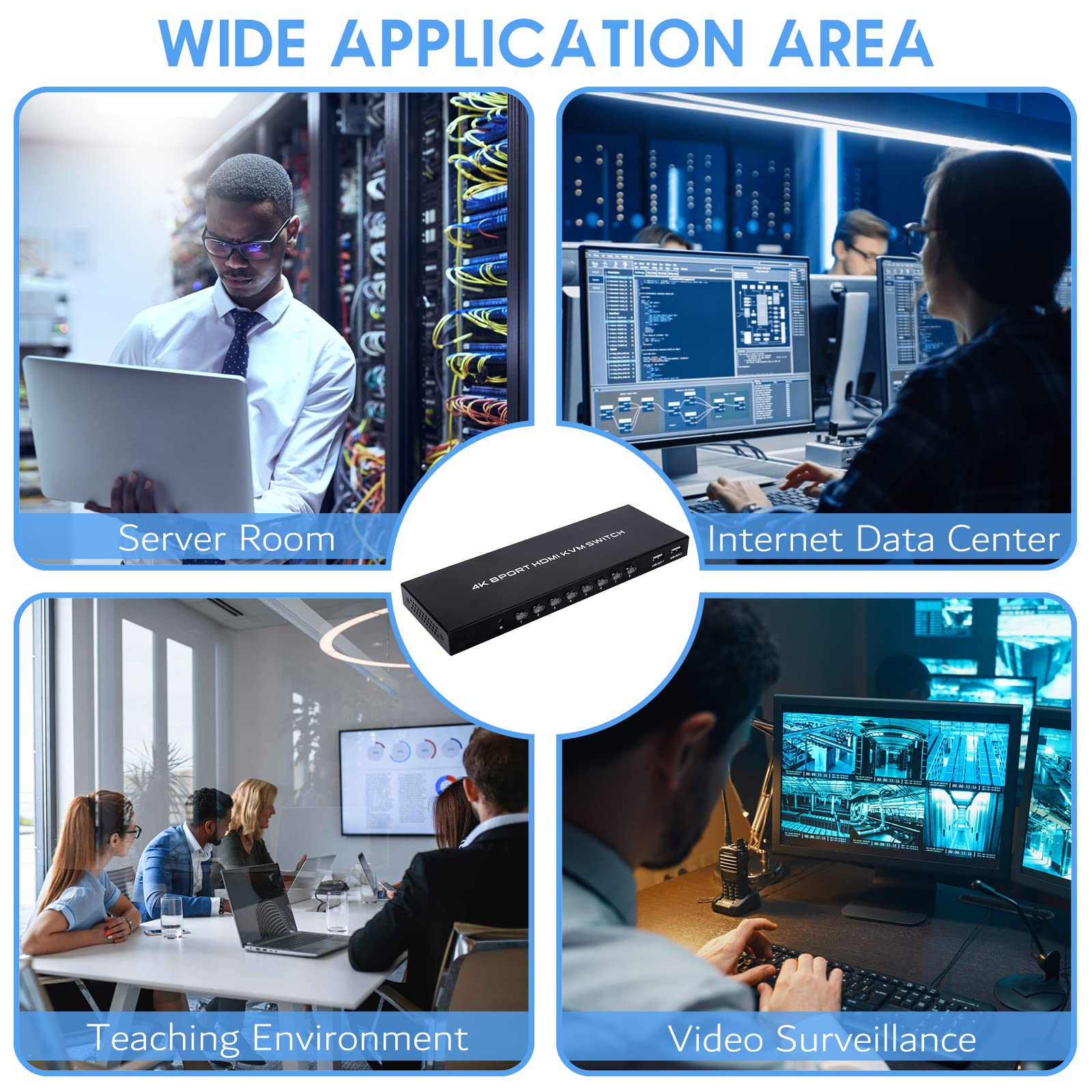 8 Port Kvm Switch, 8 In 1 Out Hdmi Kvm Switch, For 8 Pc Sharing 1 Hd Monitor And 4 Usb Devices, Support 4K@30Hz, With Ir Remote