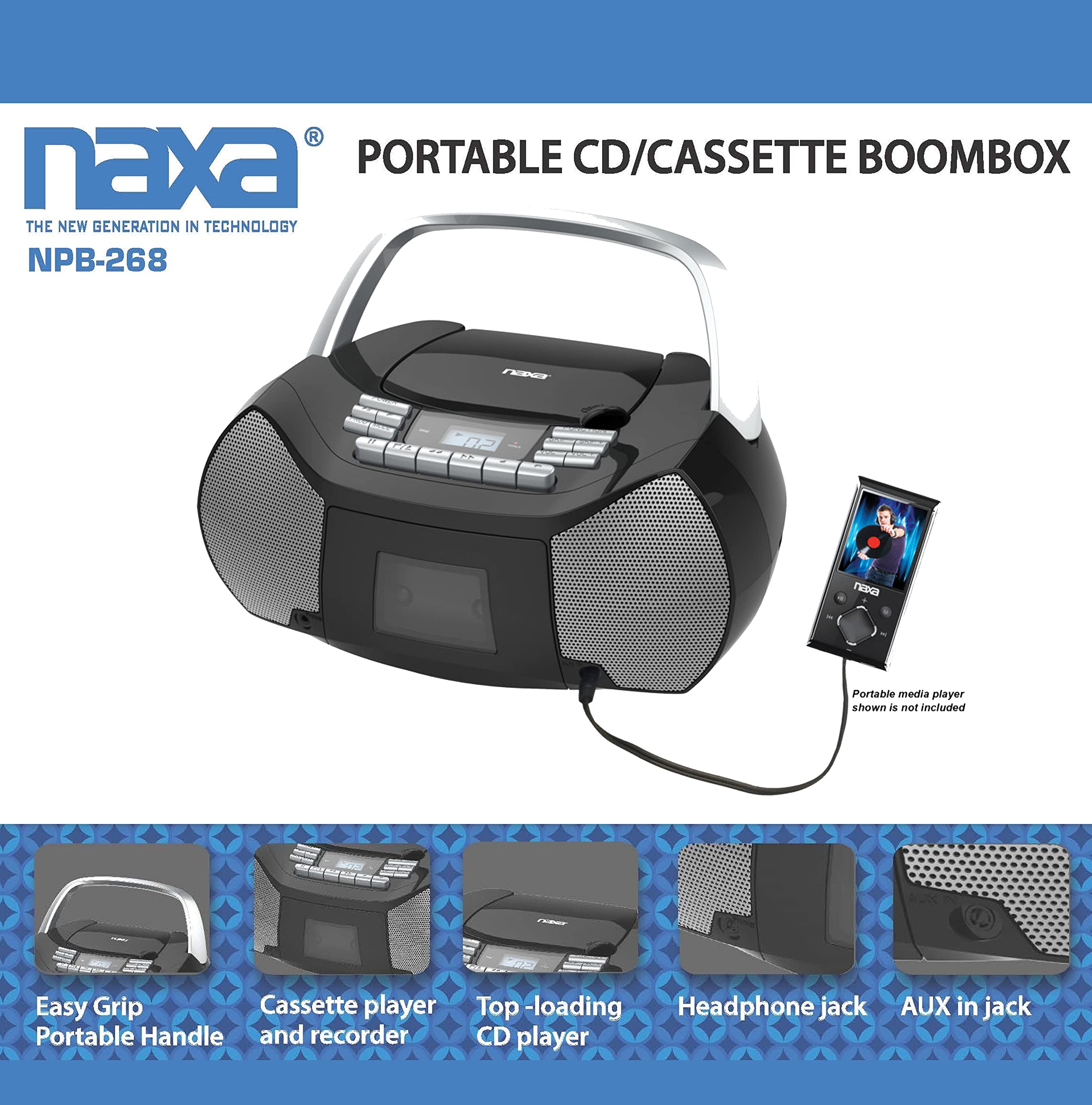 Naxa Electronics Npb 268 Portable Cd/Cassette Boombox (Silver/Black)