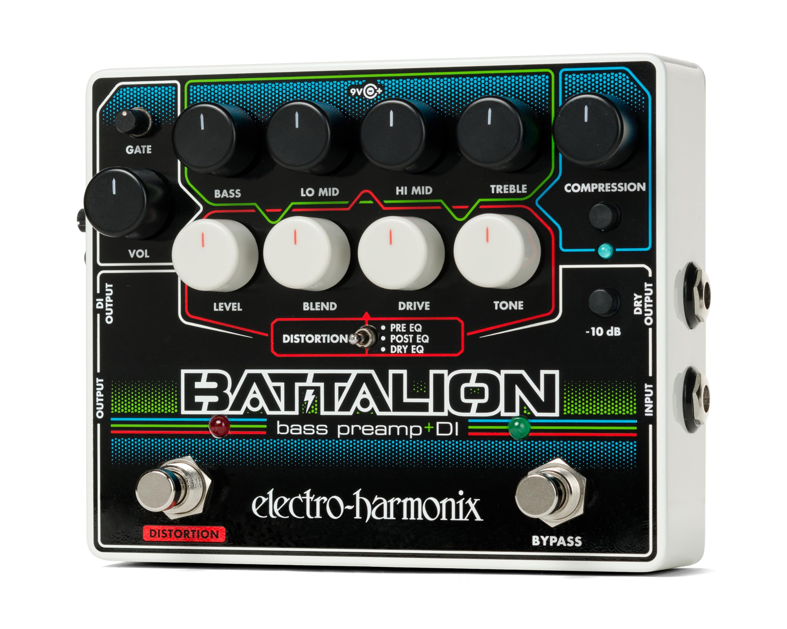 Electro Harmonix Battalion Black 4 Band Eq, Mosfet Distortion, Compressor, Noise Gate Bass Preamp & Di Pedal