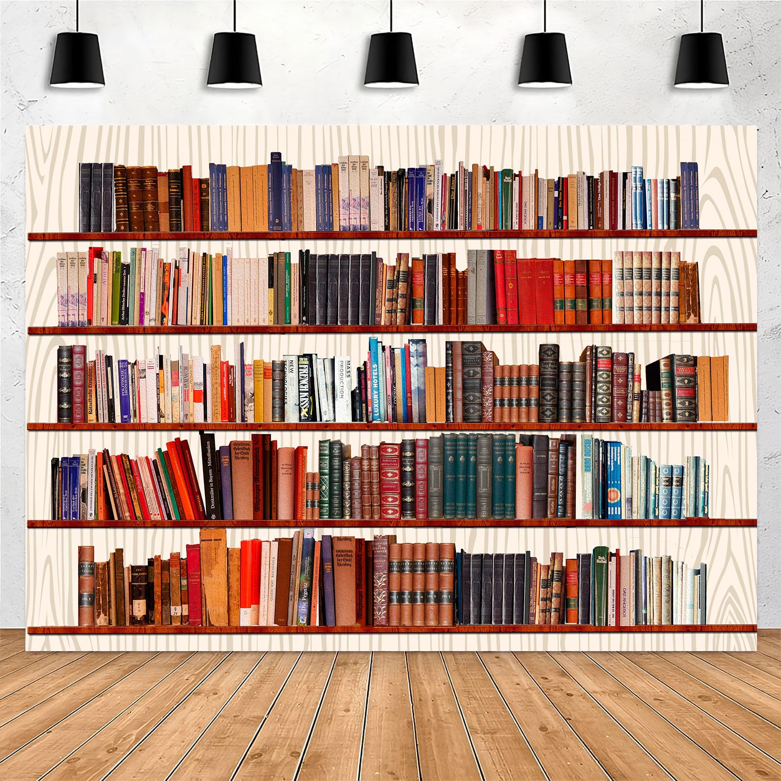 Yieldeer Library Bookshelf Backdrop 7X5Ft Polyester Books Knowledge Bookshelf Wall Hanging Decor Photography Background Theme Pa