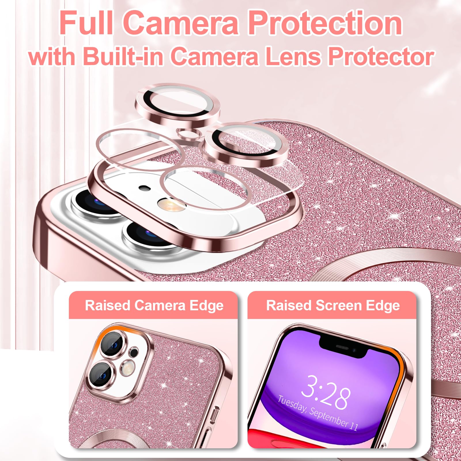Hython For Iphone 11 Case Glitter, Clear Magnetic Phone Cases With Camera Lens Protector [Compatible With Magsafe] Bling Sparkle