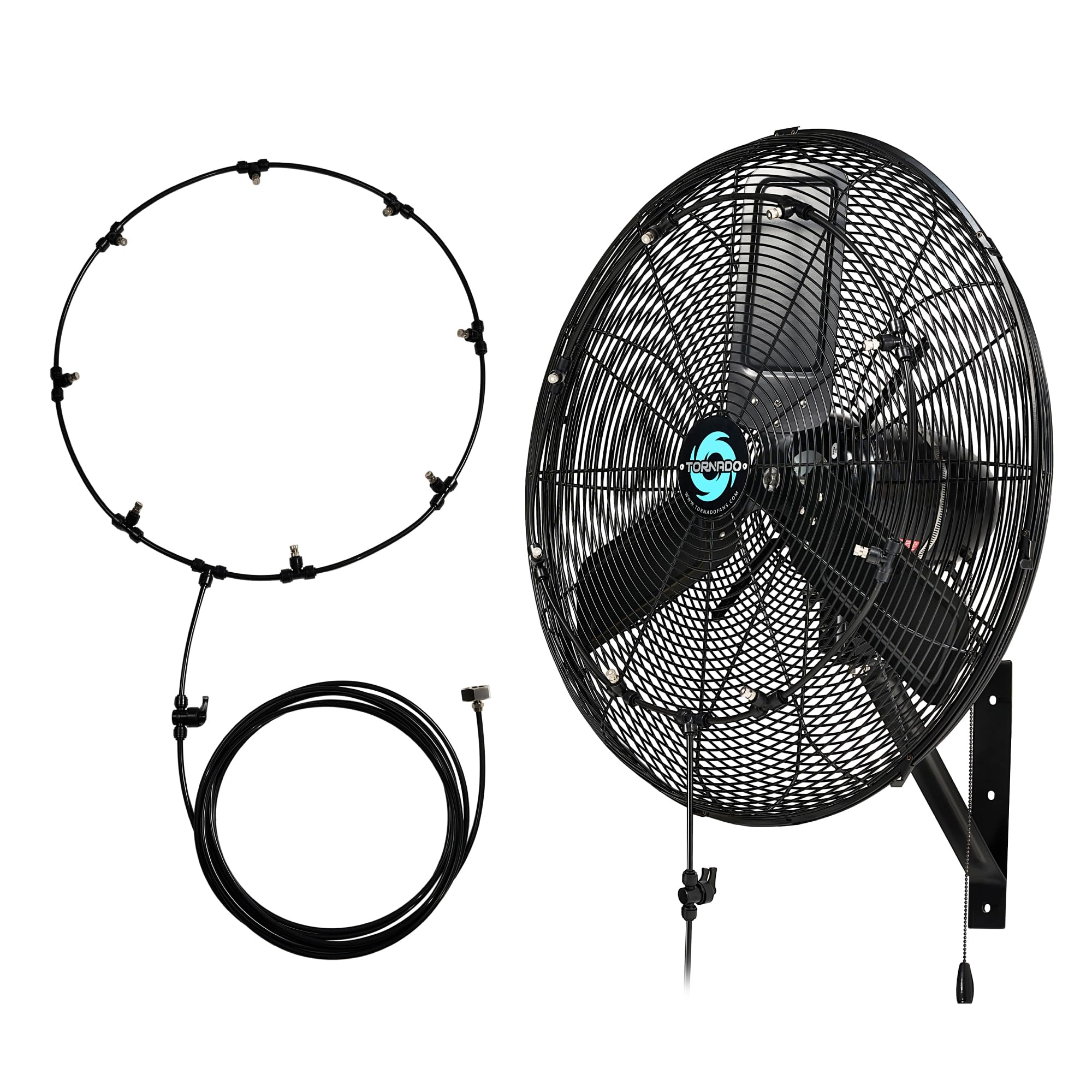 Tornado 24 Inch High Velocity Oscillating Wall Mount Fan with Pre-Installed Misting Kit - IPX4 Water-Resistant, TEAO Motor, 2-Sp