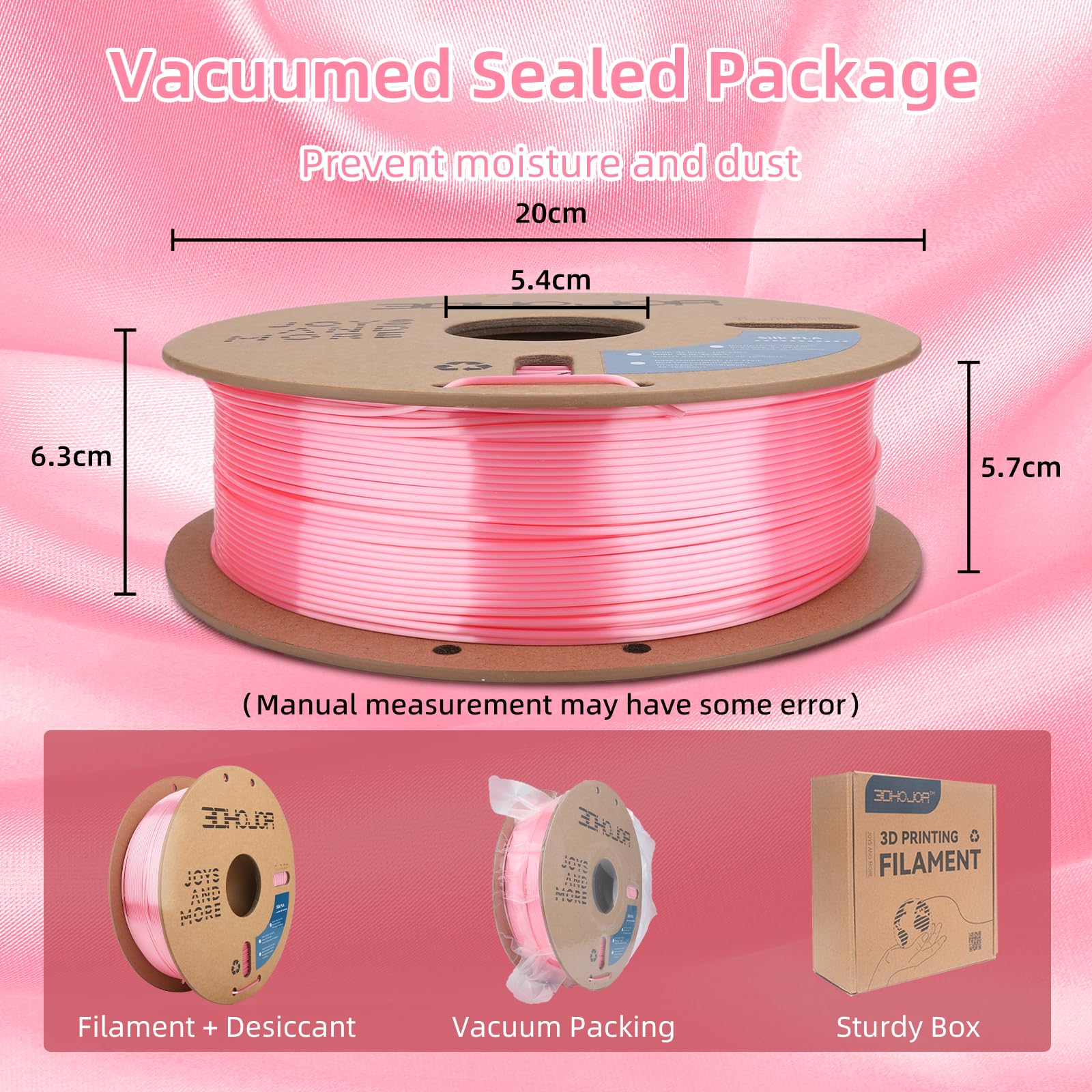 3Dhojor Silk Pla Filament 1.75Mm, Pla Filament 1.75Mm Silk Shiny 3D Printer Filament, 1Kg Cardboard Spool (2.2Lbs), Dimensional