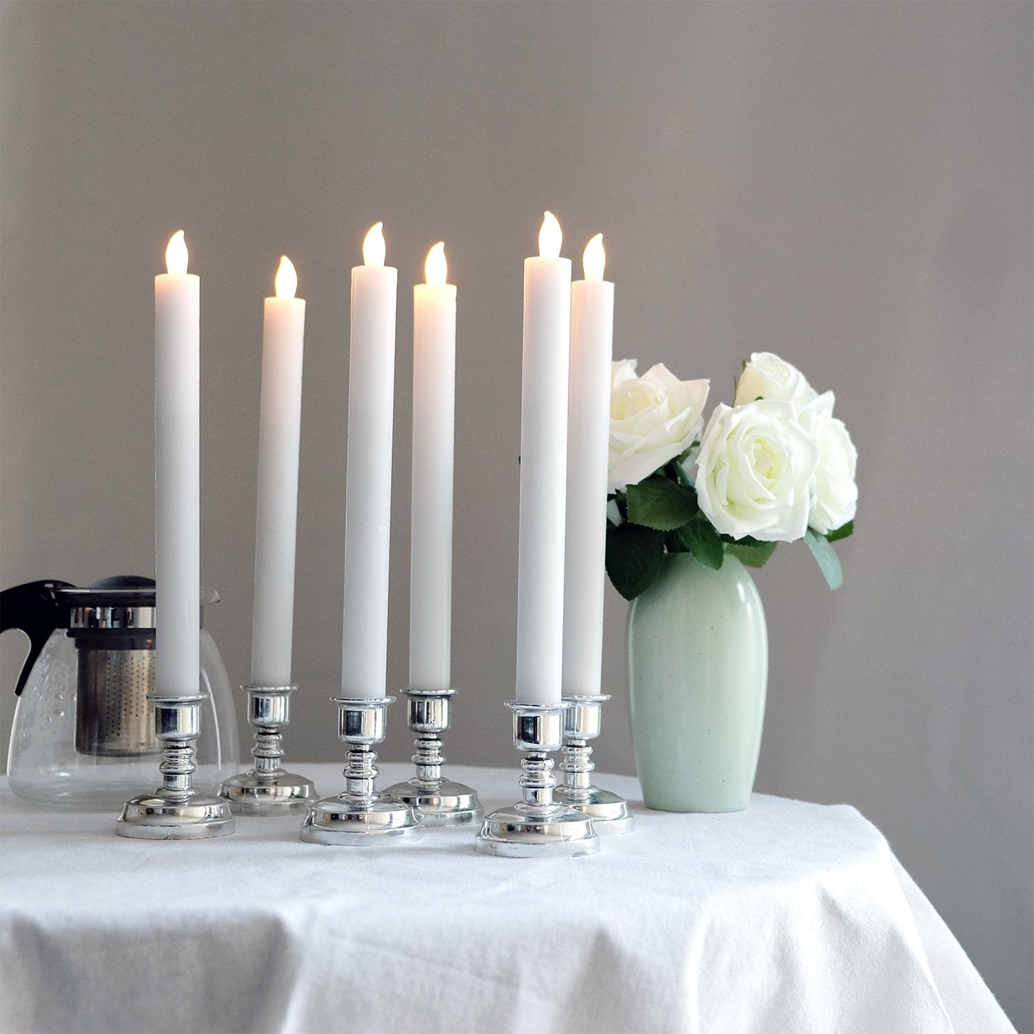 Dromance White Flameless Led Window Taper Candles Battery Operated With Remote And Timer Dimmable Flickering Light Dinner Weddin