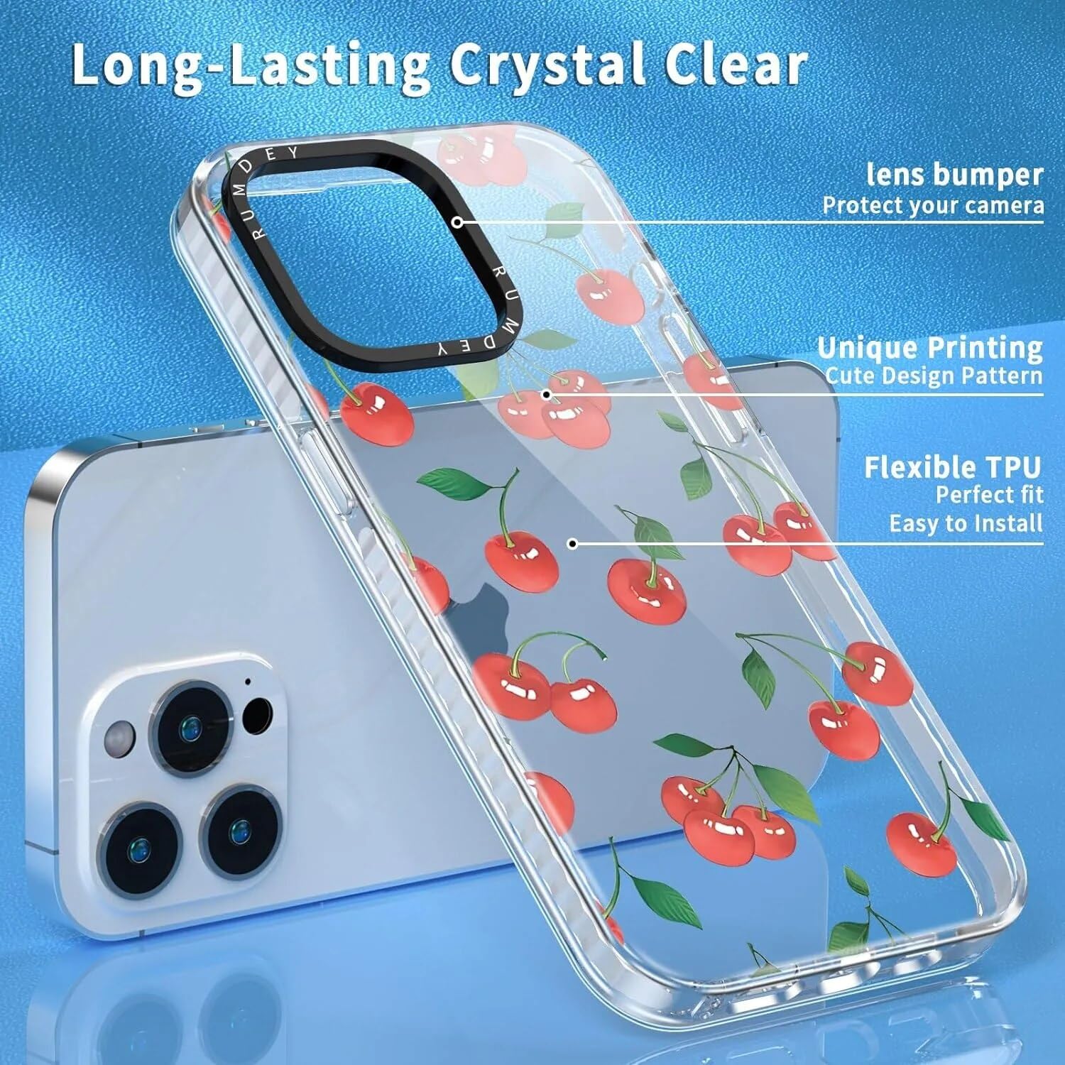 Rumdey 2 Pack Cute Cherry For Iphone 14 Pro 6.1'' Phone Case, Transparent Tpu Aesthetic Design Clear Cases Soft Silicone Slim Tp