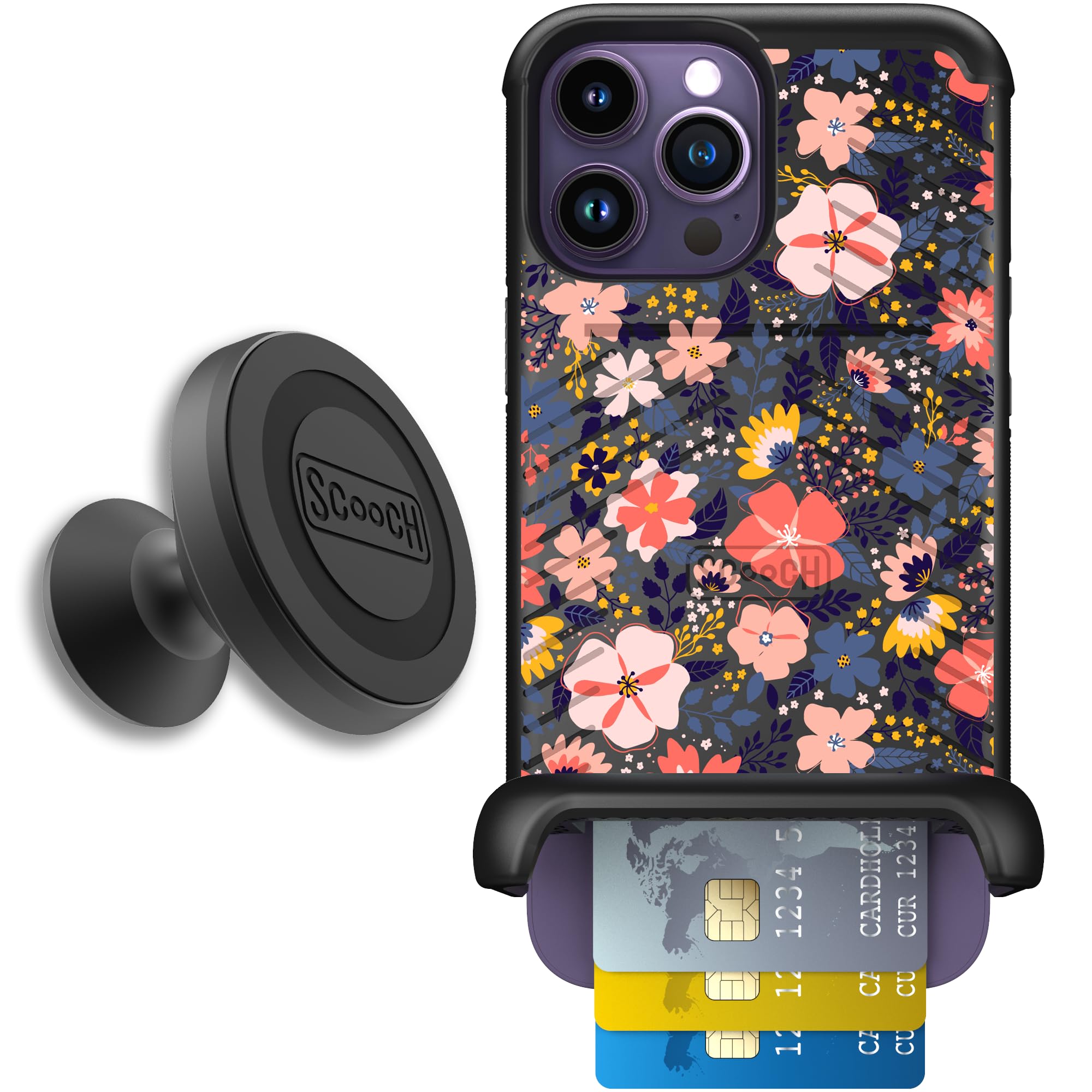 Scooch for iPhone 14 Pro Max Case with Card Holder, Wingmate Wallet Case with Hidden Card Slot and RFID Protection for 4 Cards, 