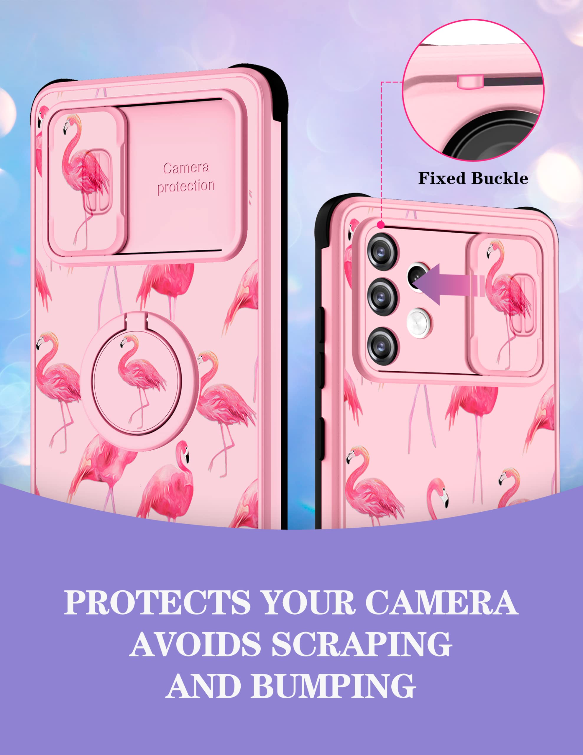 Goocrux (2In1 For Samsung Galaxy A32 5G Case Flamingo Women Girls Cute Girly Phone Cover Flamingos Birds Design With Slide Camer