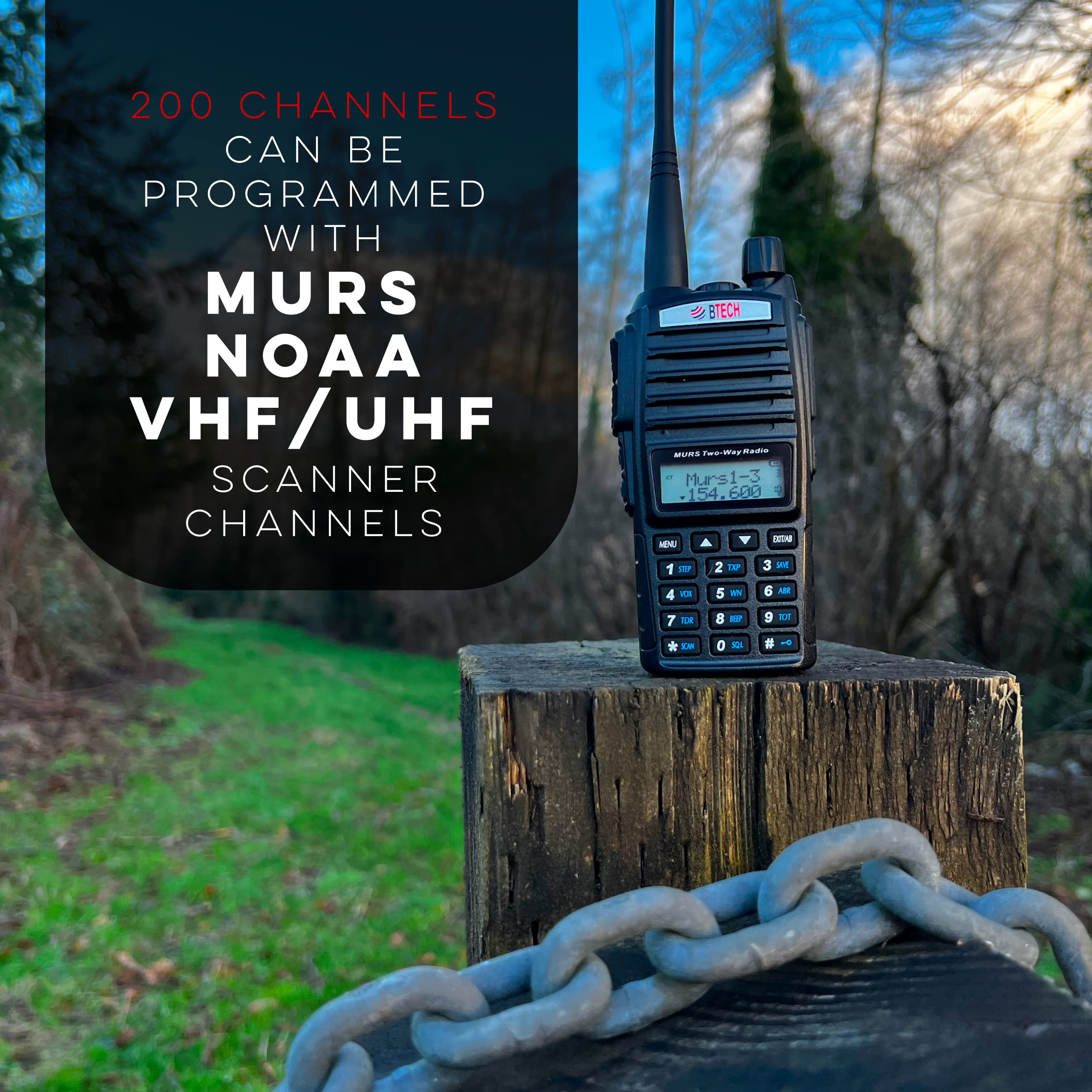 Btech Murs-V2 200 Fully Customizable Channels Murs Two-Way Radio. Usb-C Charging, Ip54 Weatherproof, Dual Band Scanning (Vhf/Uhf