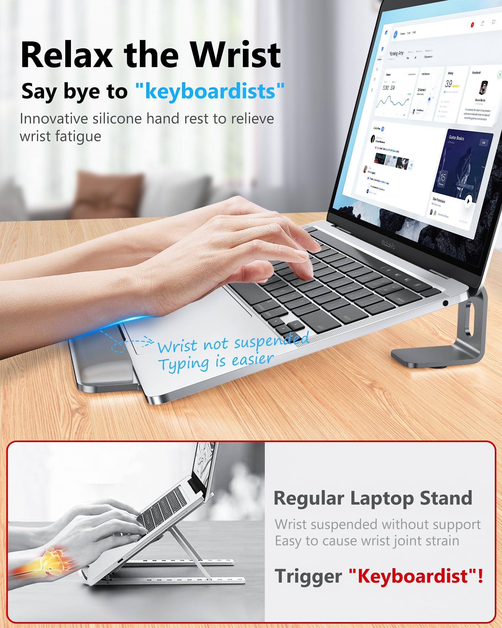 Ntmy Laptop Stand For Desk,Laptop Stand With Wrist Support,Computer Stand For Laptop,Ventilated Ergonomic Laptop Stand With Wris