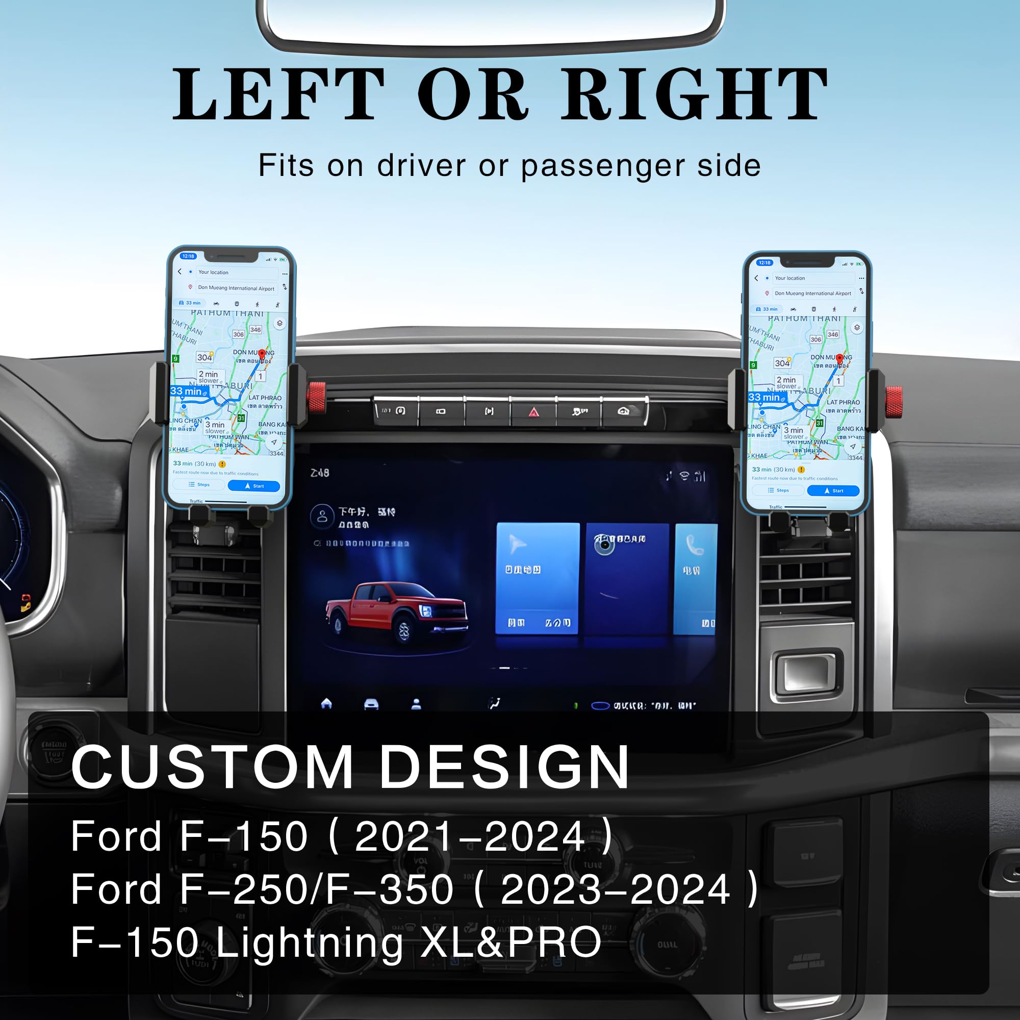 Koqeiey Aluminum Phone Mount For Ford F-150 2021-2024, Ford F-250/F-350 2023-2024, F-150 Lightning Xl&Pro, Vent Cell Phone Holde