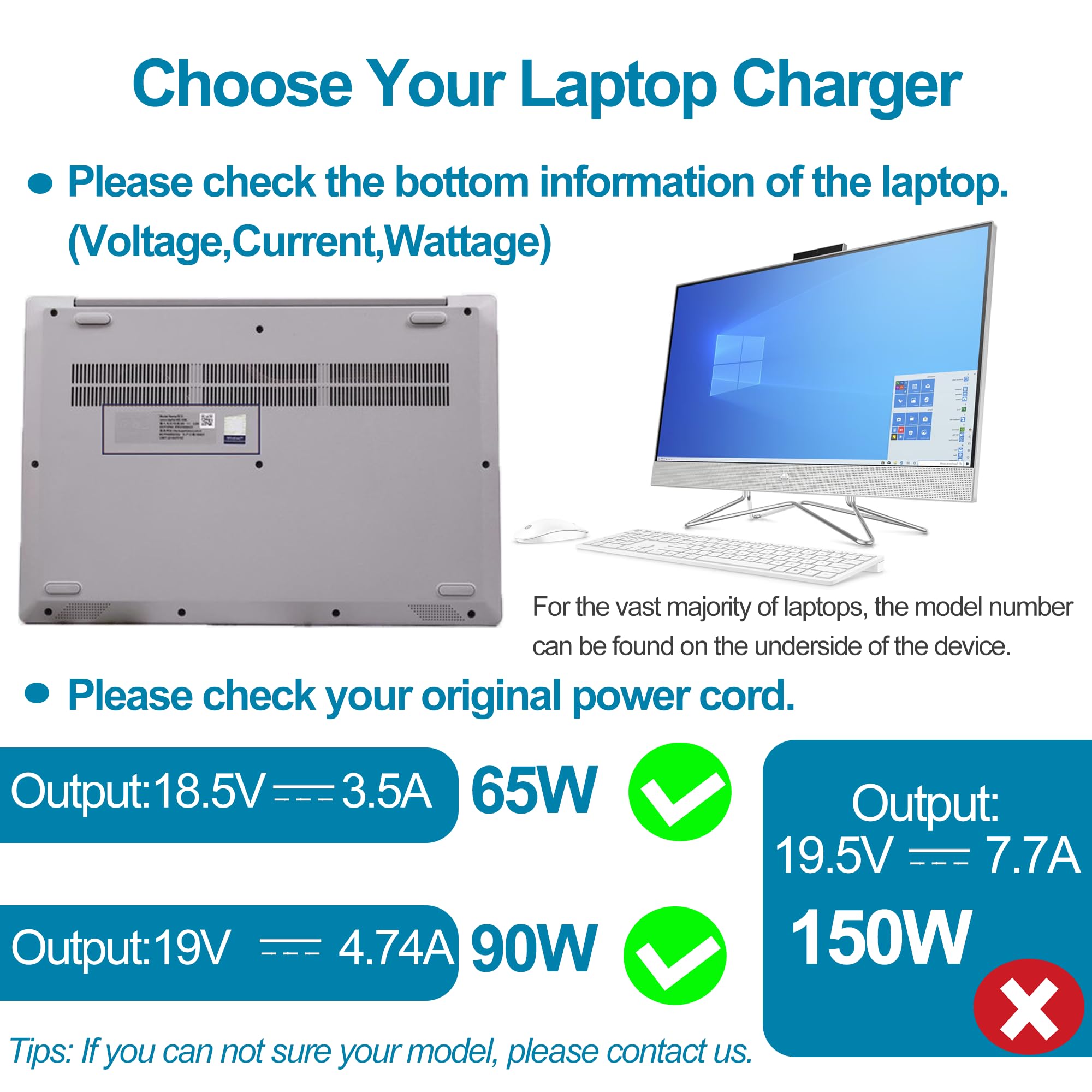 Kiteurad 90W 65W Ac Adapter For Hp All In One Desktop Computer Power Cord For Hp All In One Computer 20'' 22'' 24'' 27'' 22 Dd 2