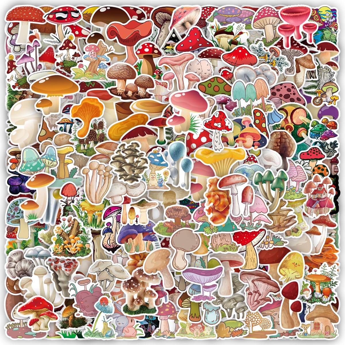 200 Pcs Cute Mushroom Stickers Pack,Vinyl Mushroom Stickers,Waterproof Vinyl Stickers For Water Bottle, Srapbook, Laptop, Phone