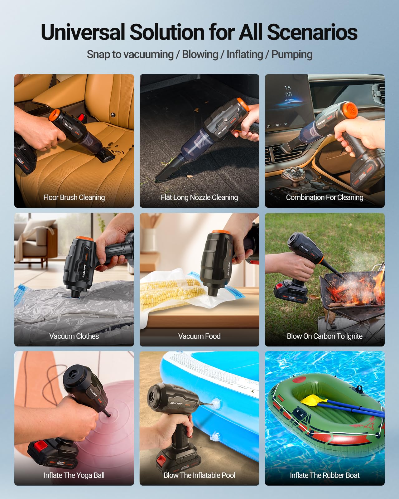 Sealight Handheld Car Vacuum Cordless, Portable Car Vacuum With 21000Pa High Power Suction, Two Batteries Long Endurance, 18V/12