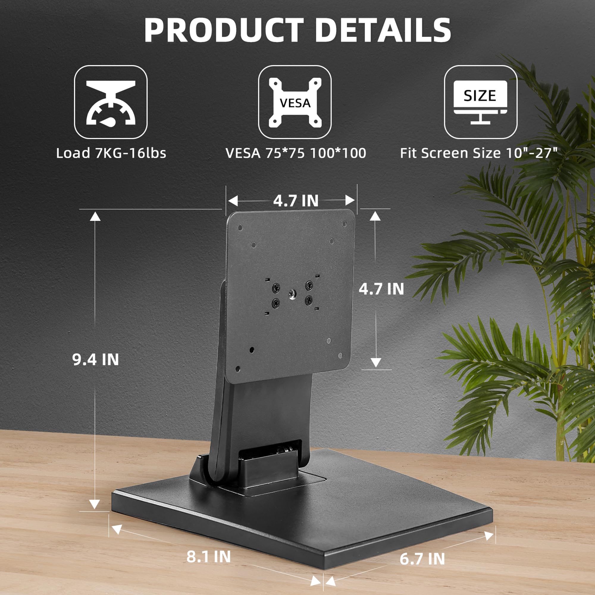 WEARSON Lay Flat Monitor Stand   Foldable Low Profile Monitor Stands Compatible with VESA 75x75 and 100x100 Monitor Mounts WS 03A2