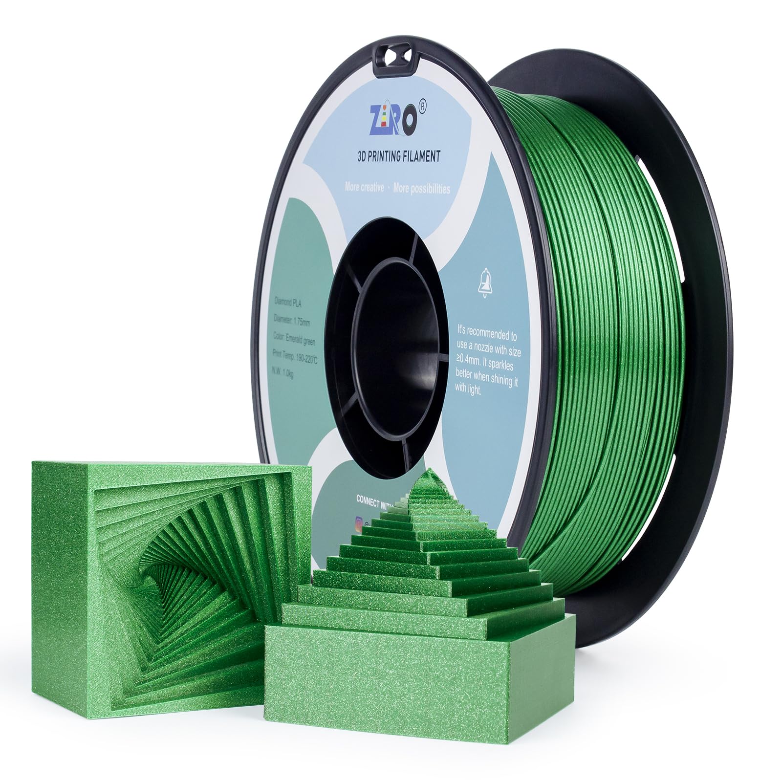 ZIRO PLA Filament 1.75mm, Shiny Sparkle PLA with Glitter, Diamond Series Filament, Bright Color Shining Material 1kg/2.2lbs Spoo