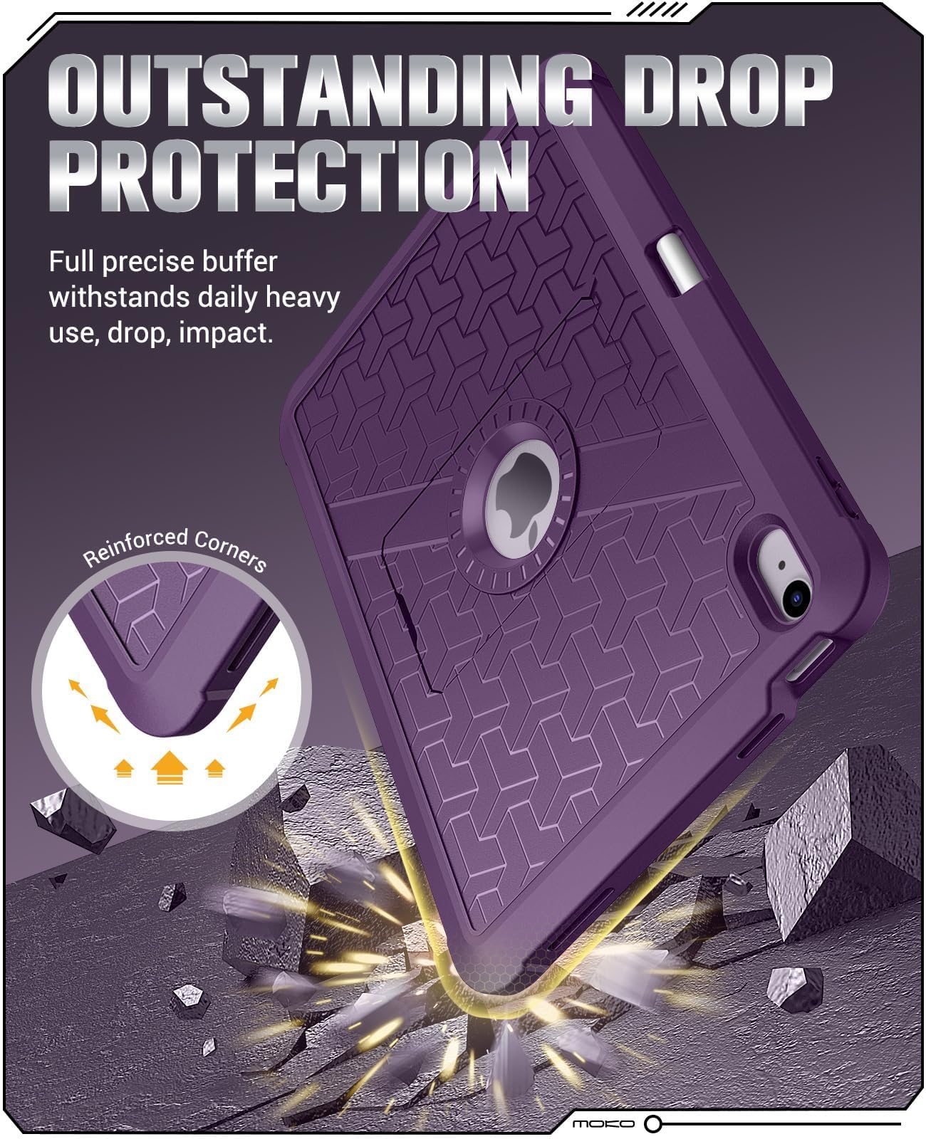 MoKo For iPad Air 5th/4th Gen 2022/2020,iPad Air 6th Generation 11 Inch Case M2 2024,Heavy Duty Shockproof Full Body Cover with Built in Screen Protector & Pencil Holder for iPad Air 6/5/4,Dark Purple