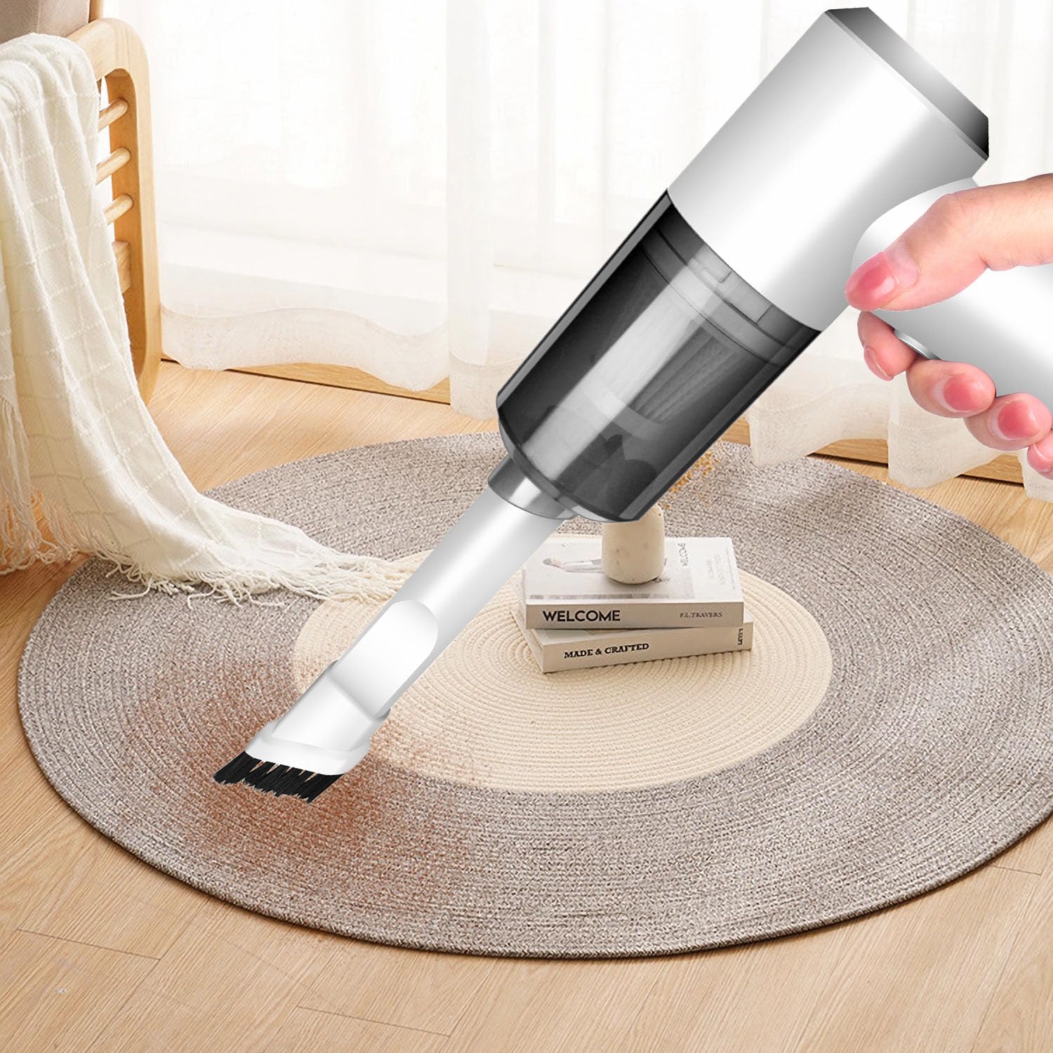 Yunyilan Cordless Handheld Vacuum Cleaner, High Power Rechargeable Mini Portable Vacuum For Home, Office And Car Cleaning (White