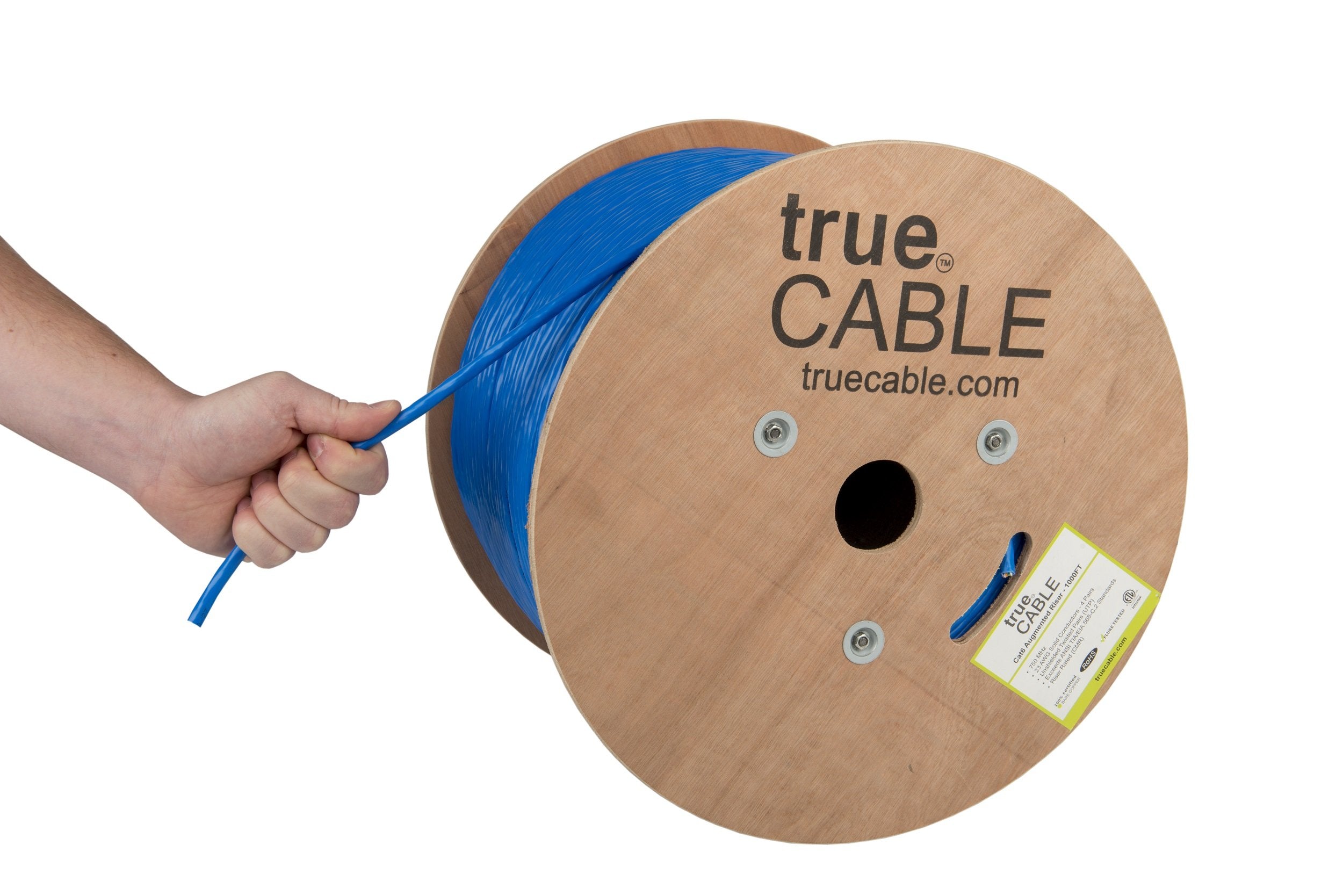 Truecable Cat6A Riser (Cmr), 1000Ft, Blue, 23Awg 4 Pair Solid Bare Copper, 750Mhz, Poe++ (4Ppoe), Etl Listed, Unshielded Twisted Pair (Utp), Bulk Ethernet Cable