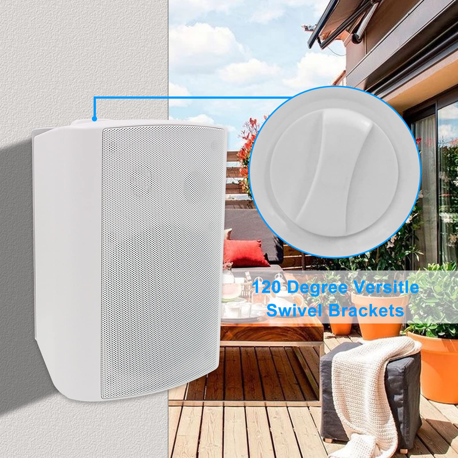 Herdio 6.5 Inches Outdoor Speakers Wired Waterproof Passive,Wall Mount Speakers With 800 Watts Powerful Bass For Home Patio Gard