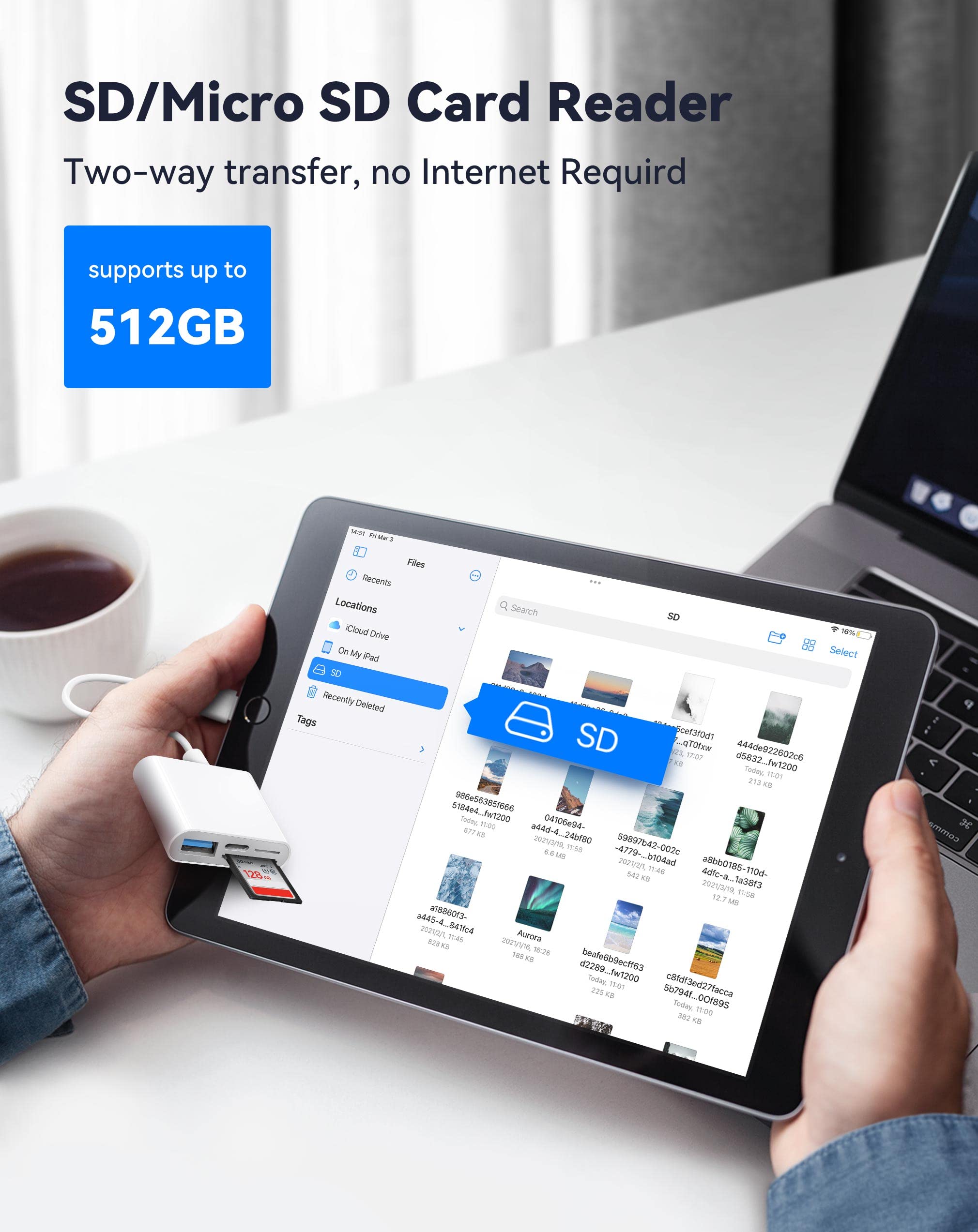 Sd Card Reader For Iphone Ipad, 4 In 1 Micro Sd/Sd Card Reader To Iphone Adapter, Sd Card Viewer With Tf/Sd Dual Slot, Portable Camera Memory Card Reader For Iphone With Charging Port, Plug And Play