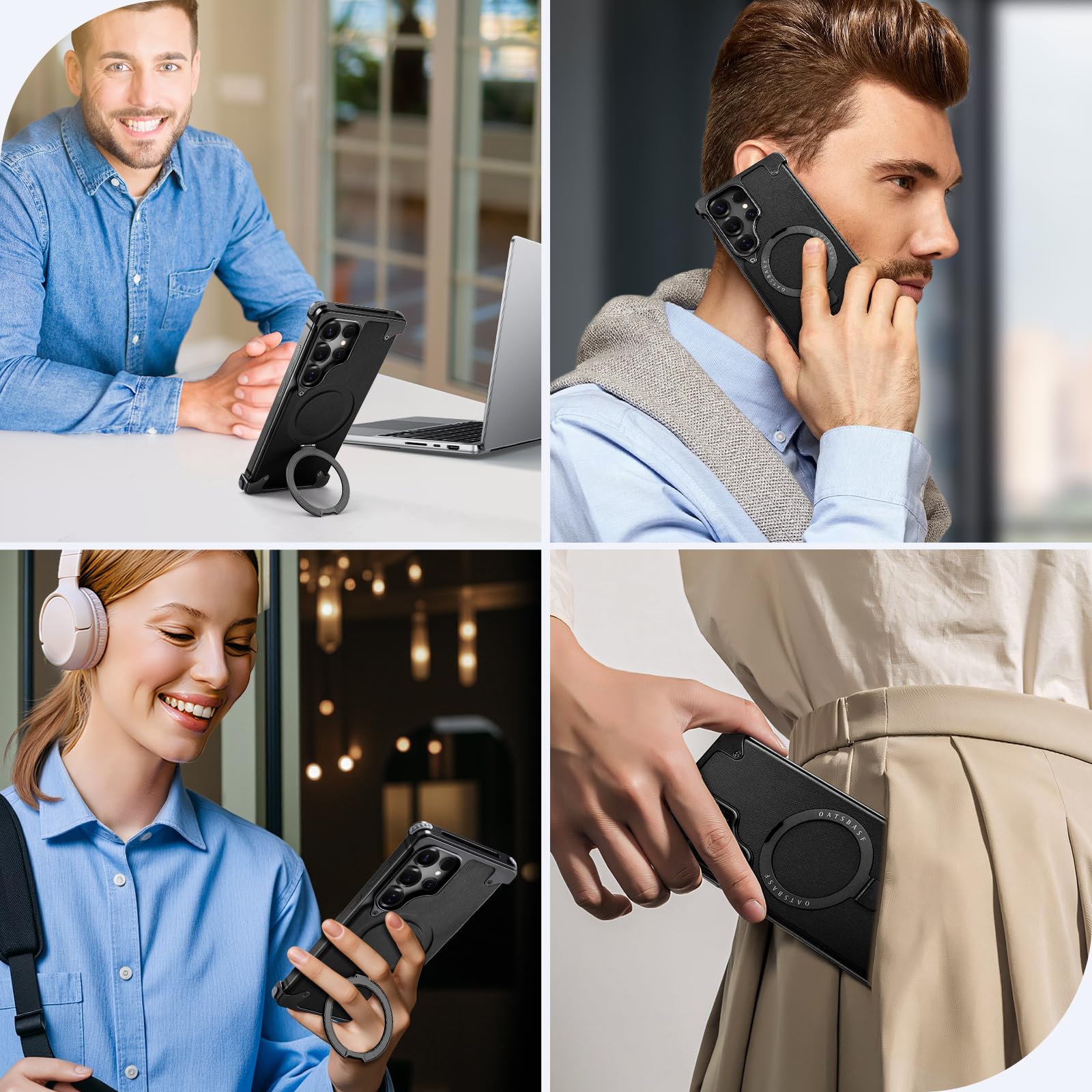 Xaovuir S25 Ultra Case Leather Magnetic With Ring Kickstand, Frameless For Samsung Galaxy S25 Ultra Case For Magsafe, Slim Drop-